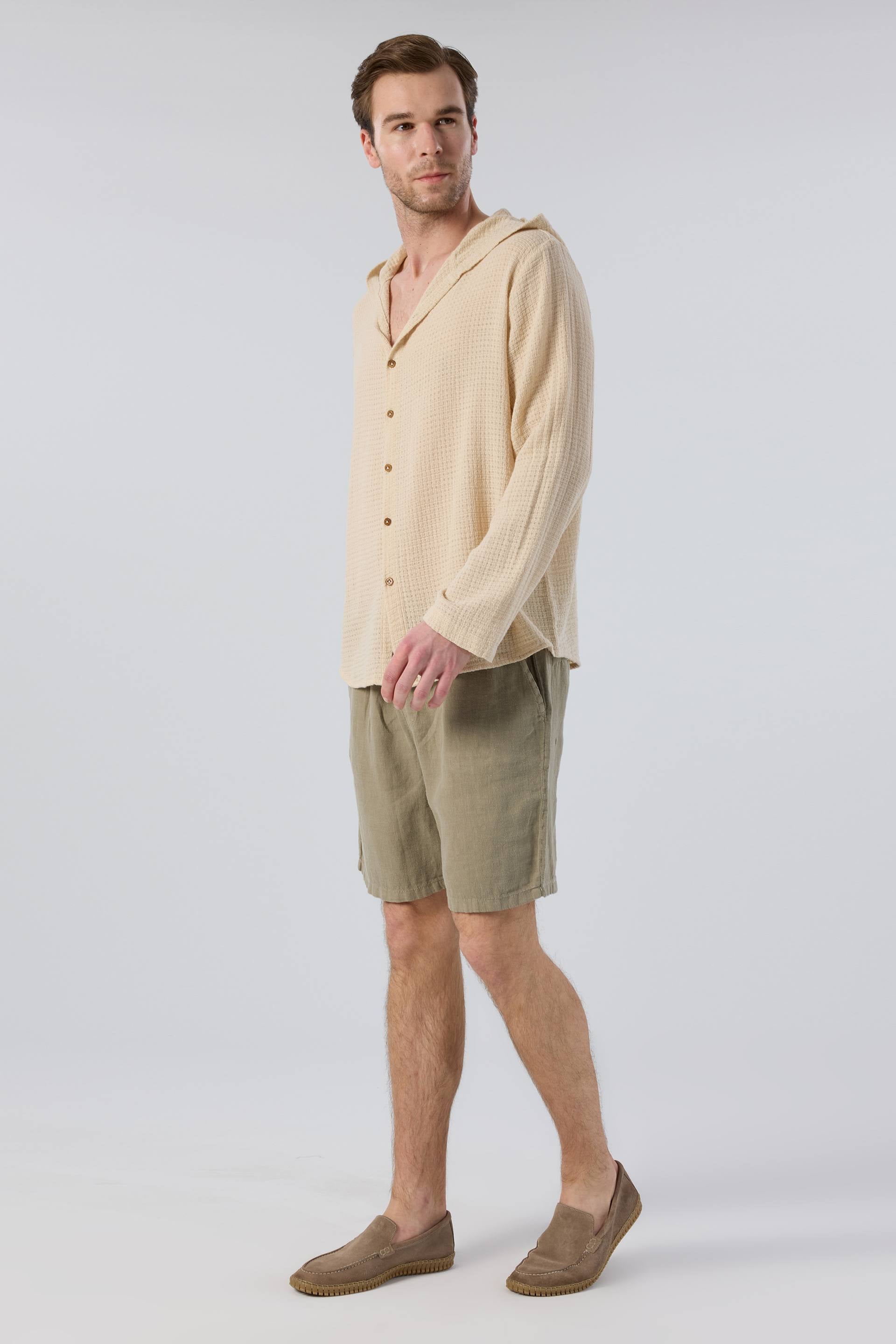 Ease Kapüşonlu Pamuklu Erkek Overshirt #renk_Bej