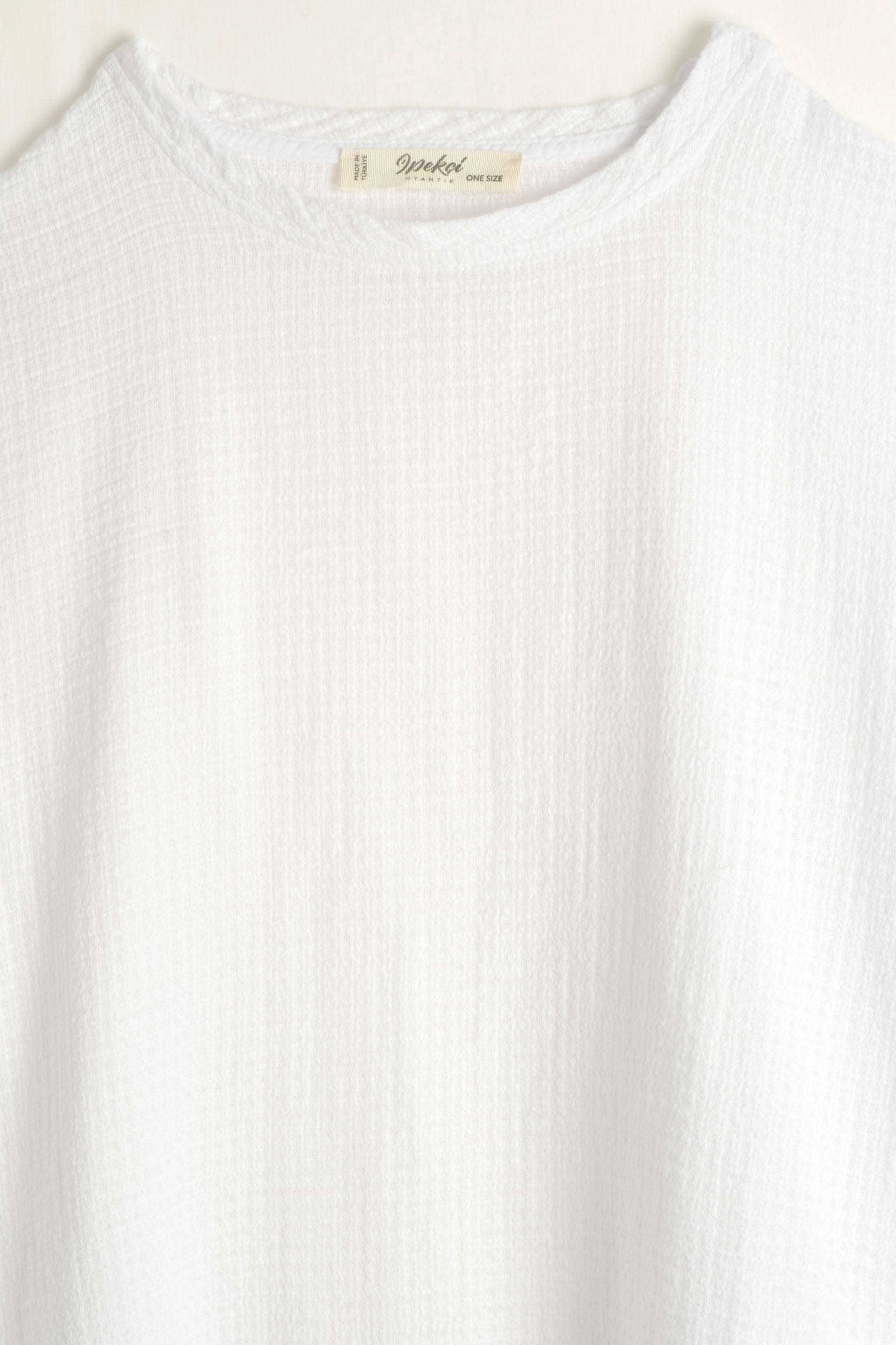 Ease Etamin Dokulu Oversize Erkek T-Shirt #renk_Beyaz