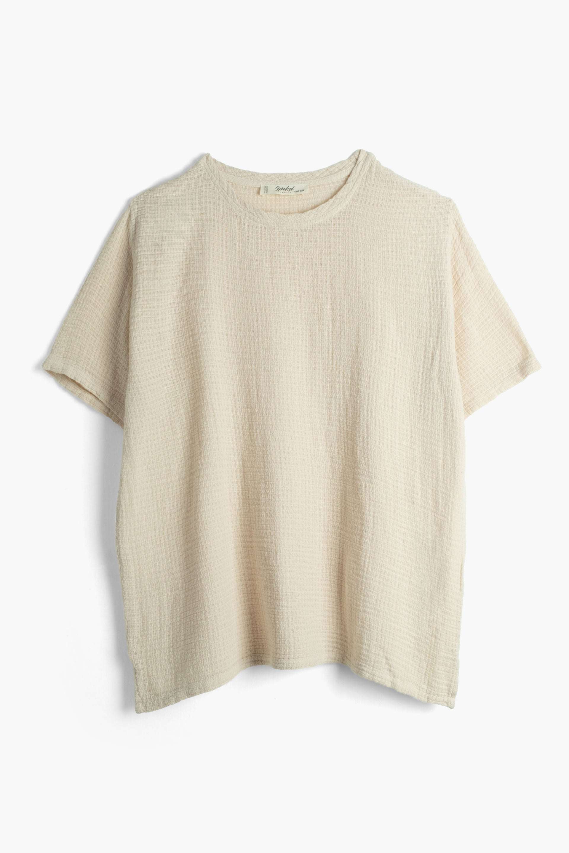 Ease Etamin Dokulu Oversize Erkek T-Shirt #renk_Bej