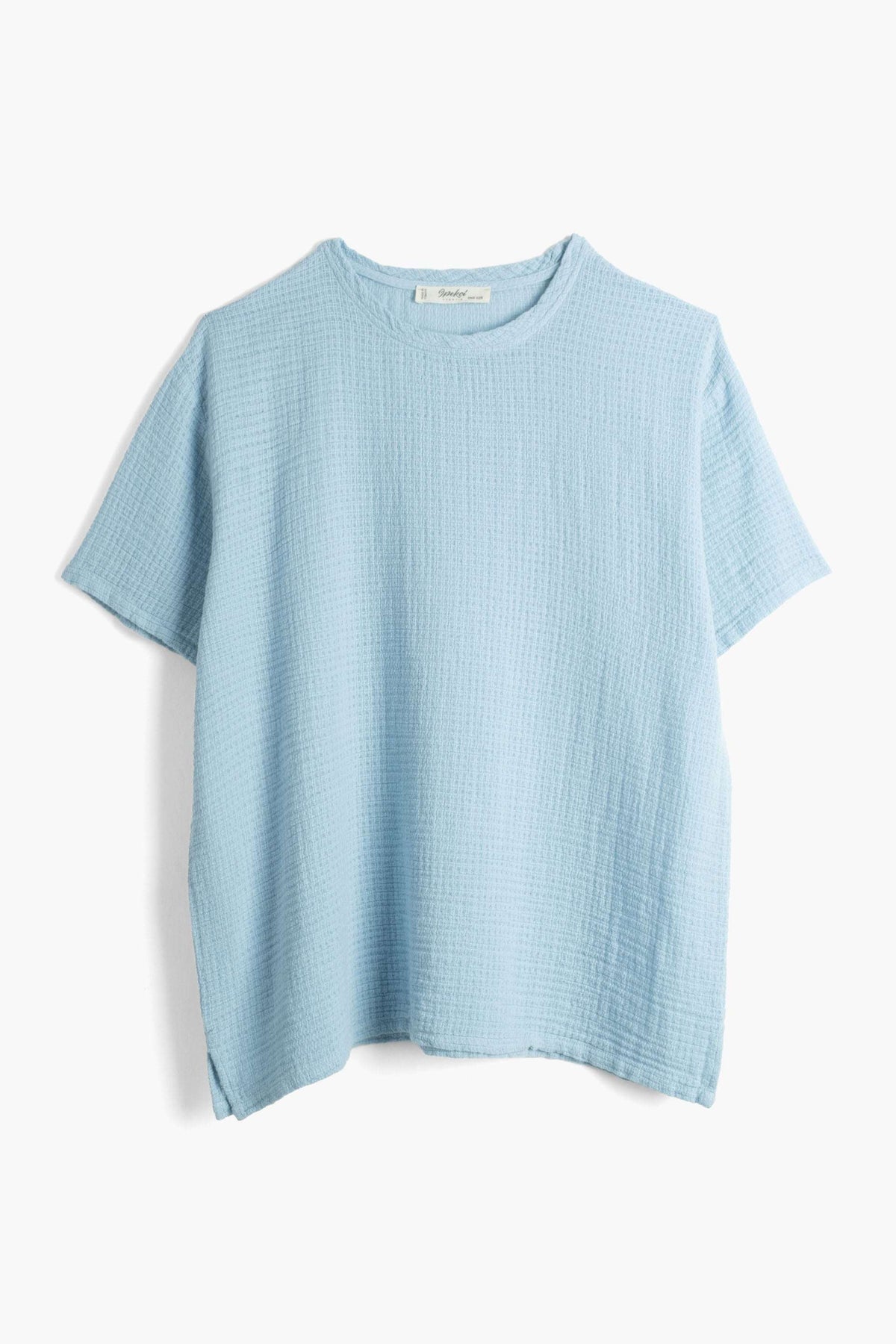 Ease Etamin Dokulu Oversize Erkek T-Shirt #renk_Bulut Mavi