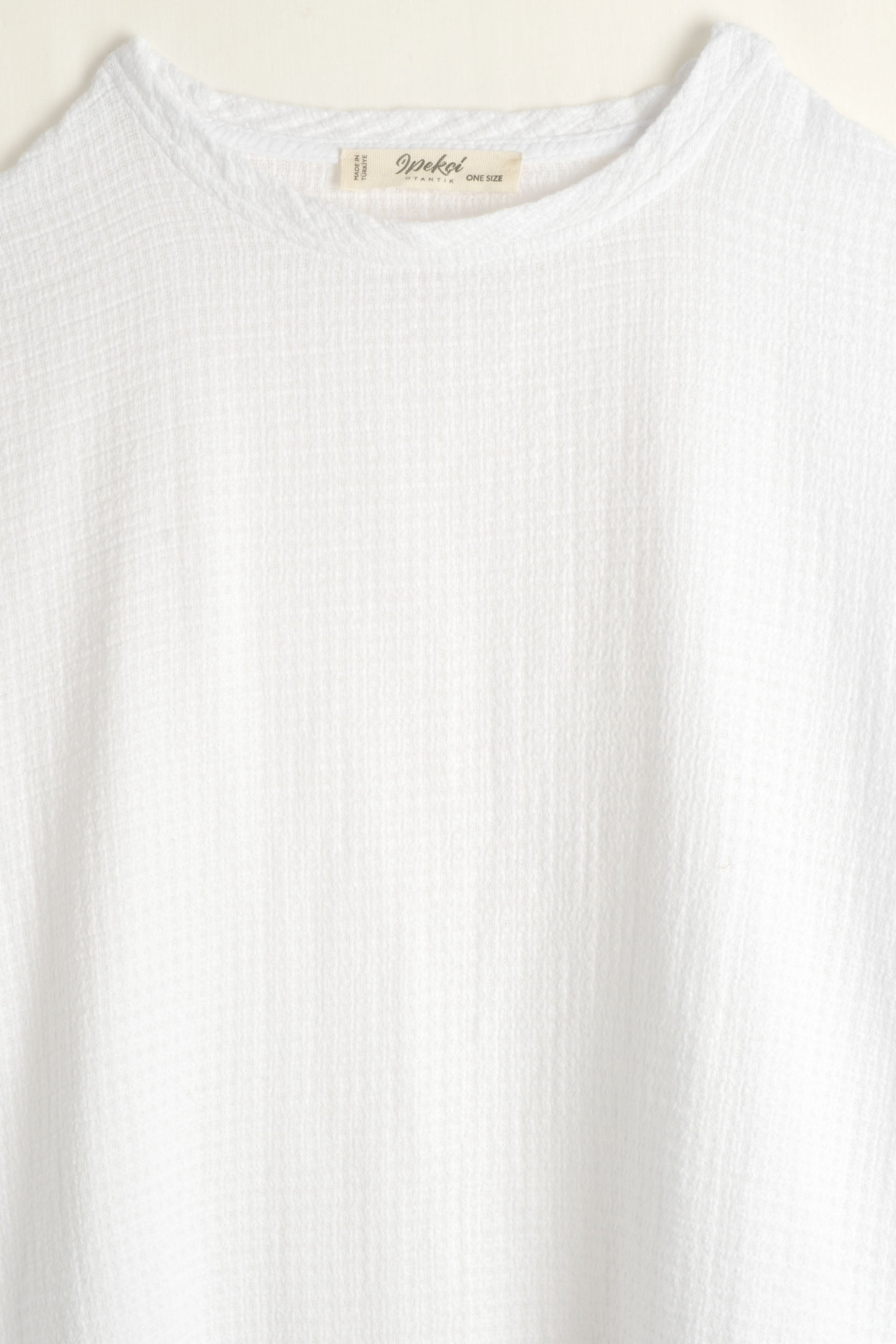 Ease Etamin Dokulu Oversize Erkek T-Shirt #renk_Beyaz