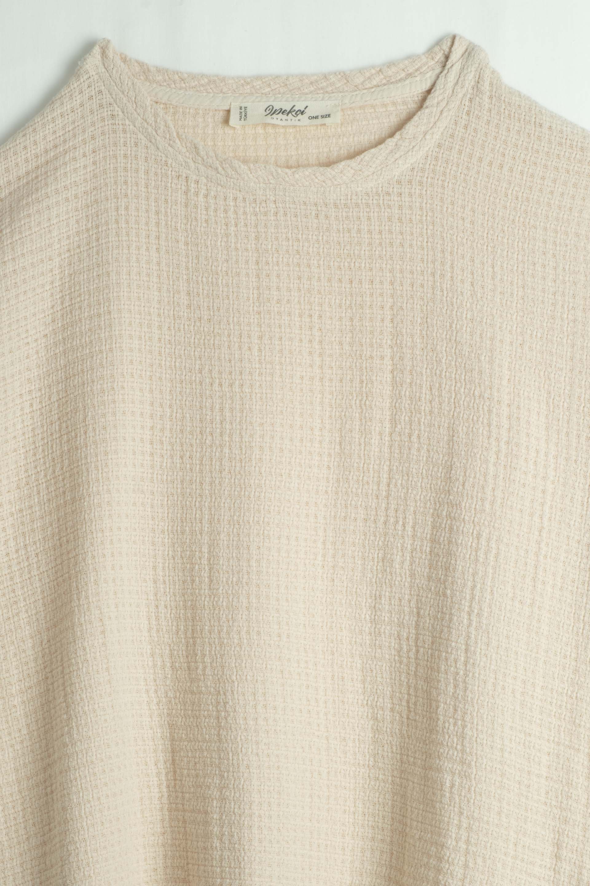 Ease Etamin Dokulu Oversize Erkek T-Shirt #renk_Bej