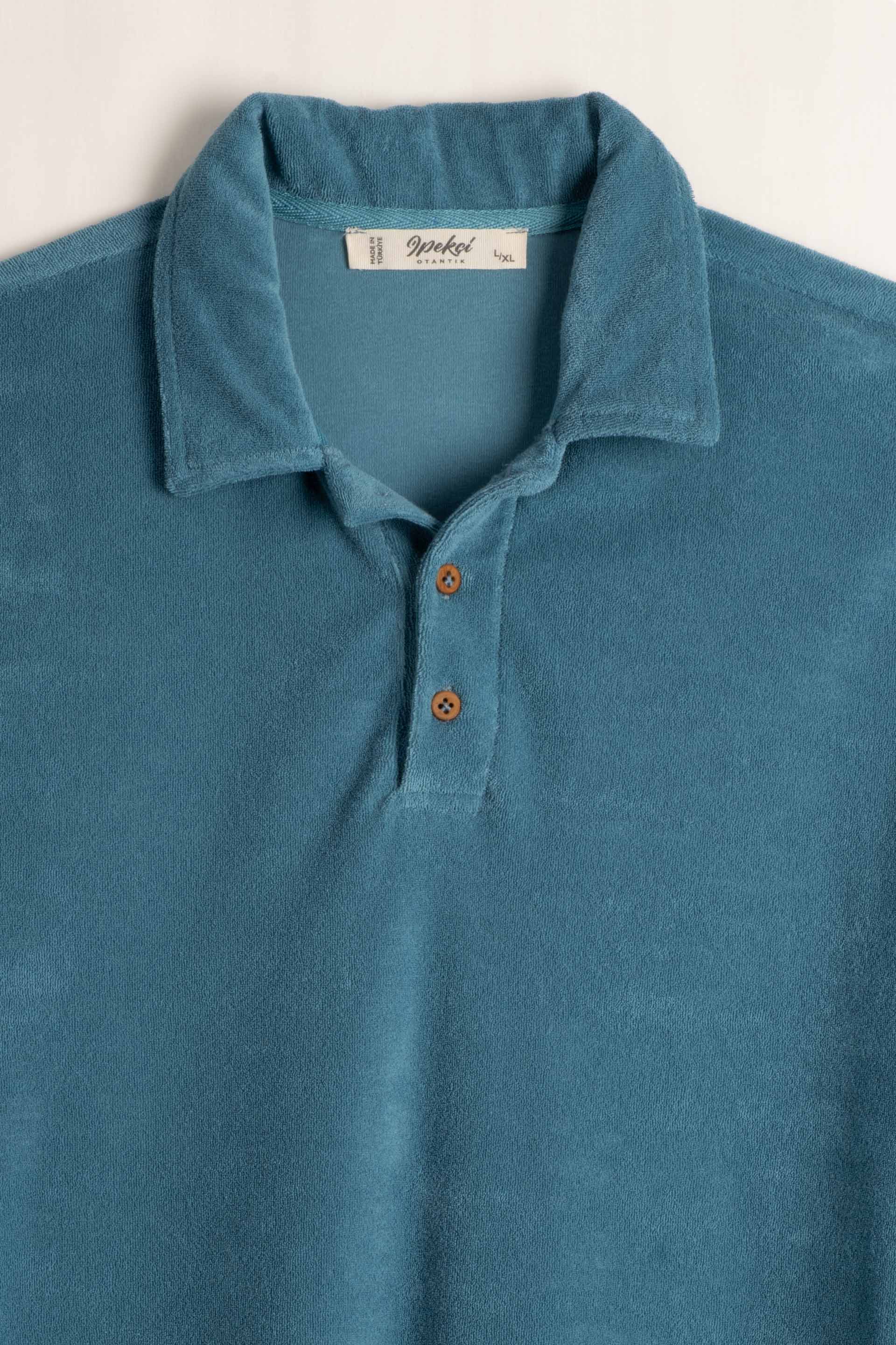 Terry Flow Cotton Polo Yakalı Erkek Tişört #renk_Petrol