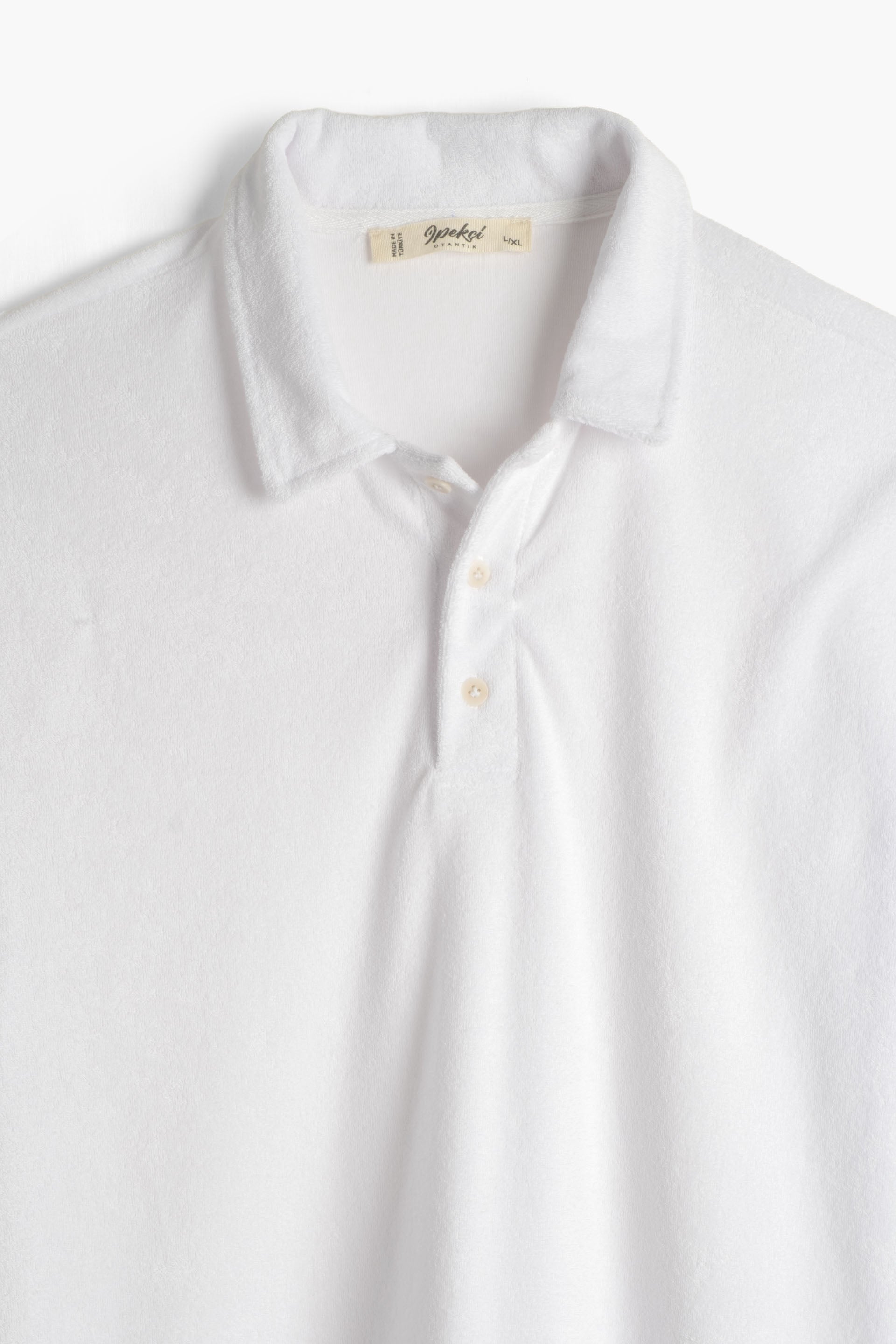 Terry Flow Cotton Polo Yakalı Erkek Tişört #renk_Beyaz