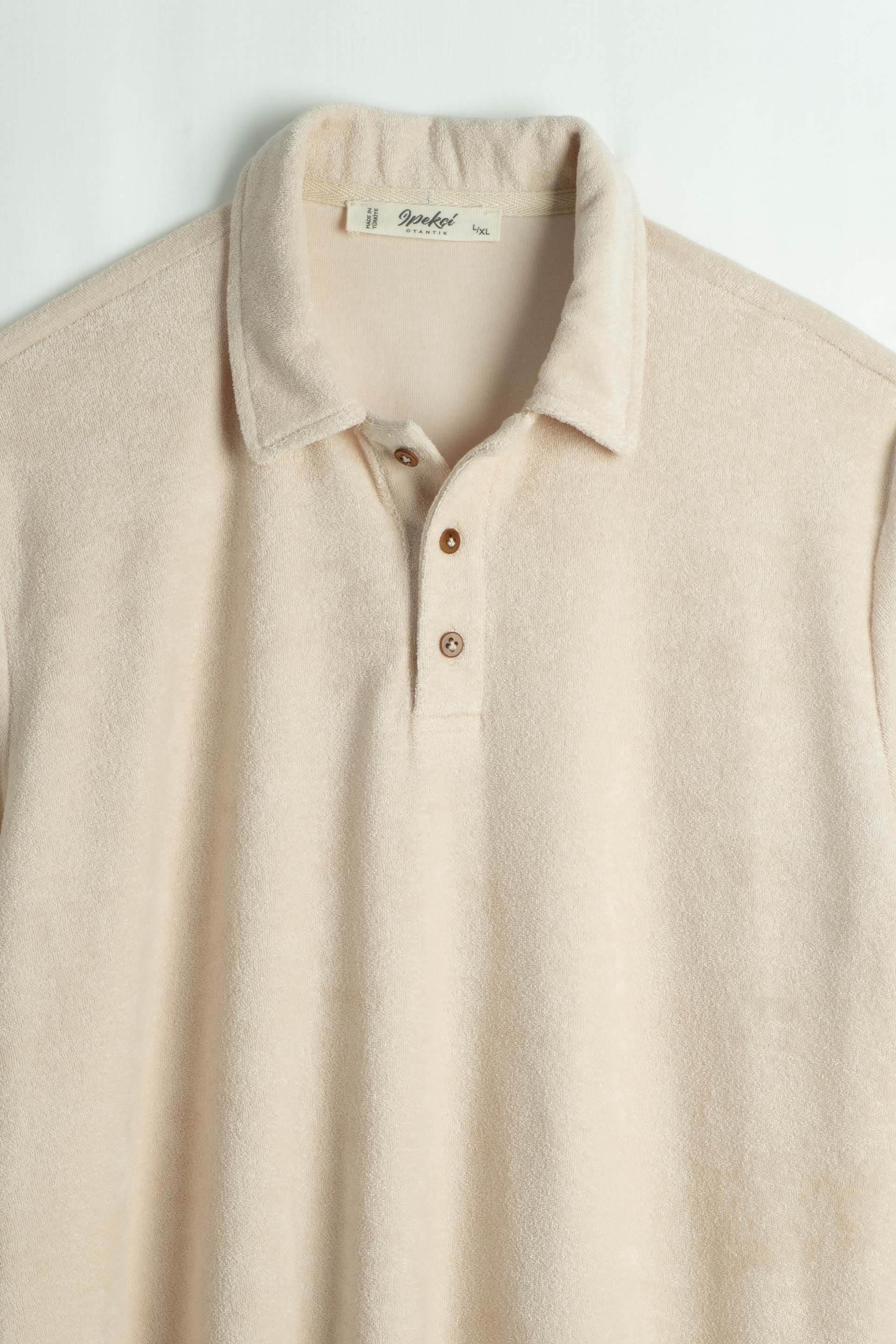 Terry Flow Cotton Polo Yakalı Erkek Tişört #renk_Bej