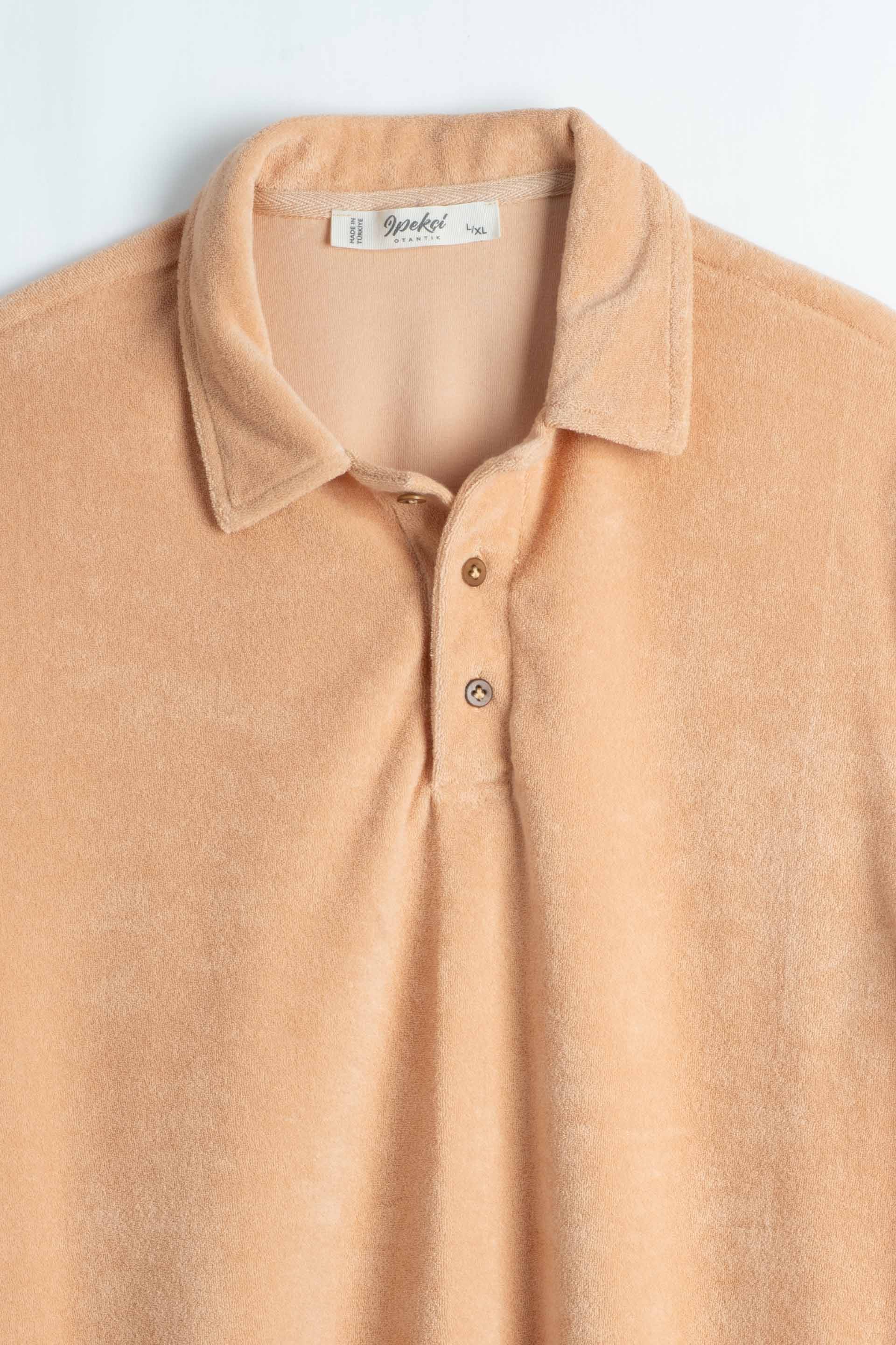Terry Flow Cotton Polo Yakalı Erkek Tişört #renk_Kil Beji