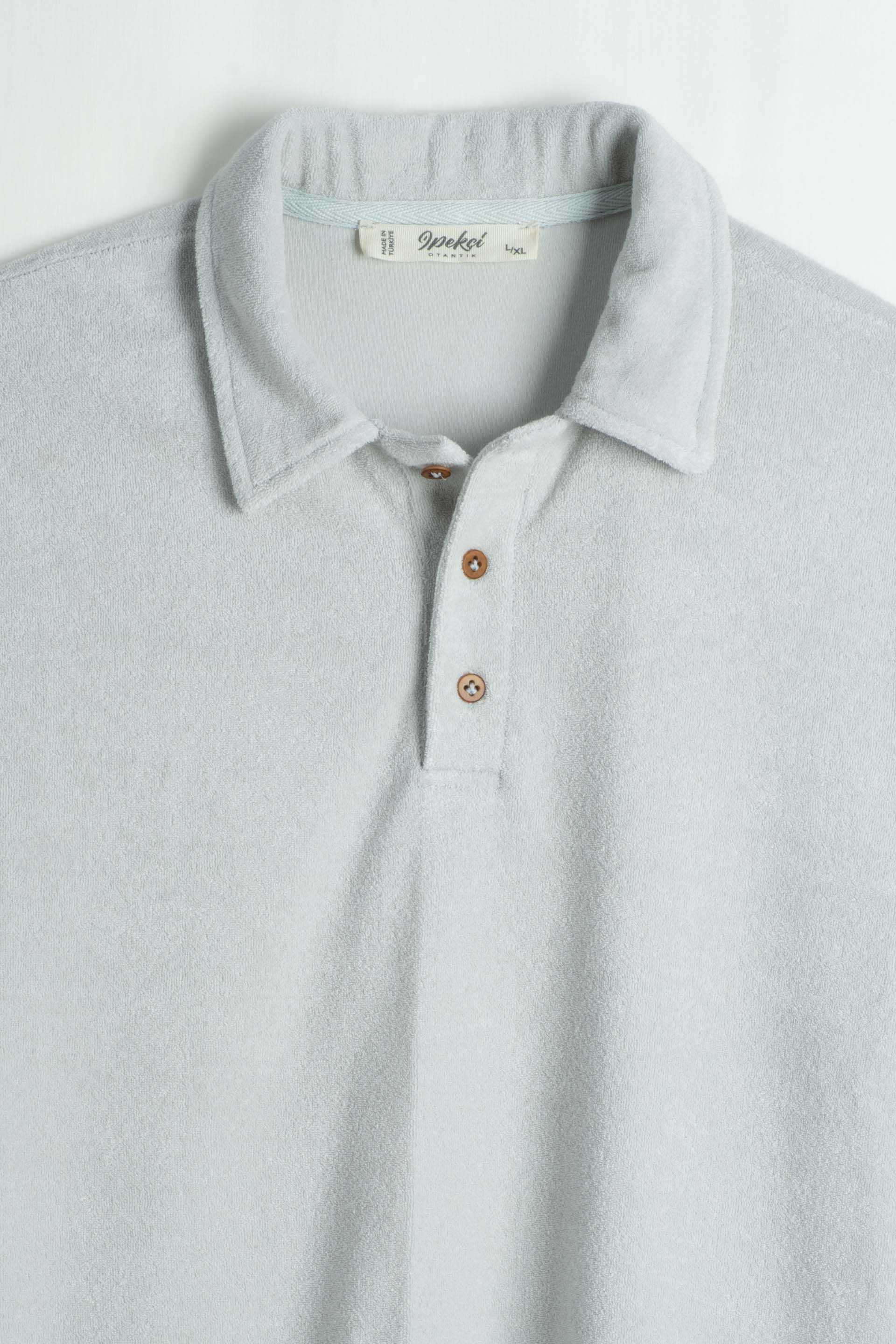 Terry Flow Cotton Polo Yakalı Erkek Tişört #renk_Açık Gri