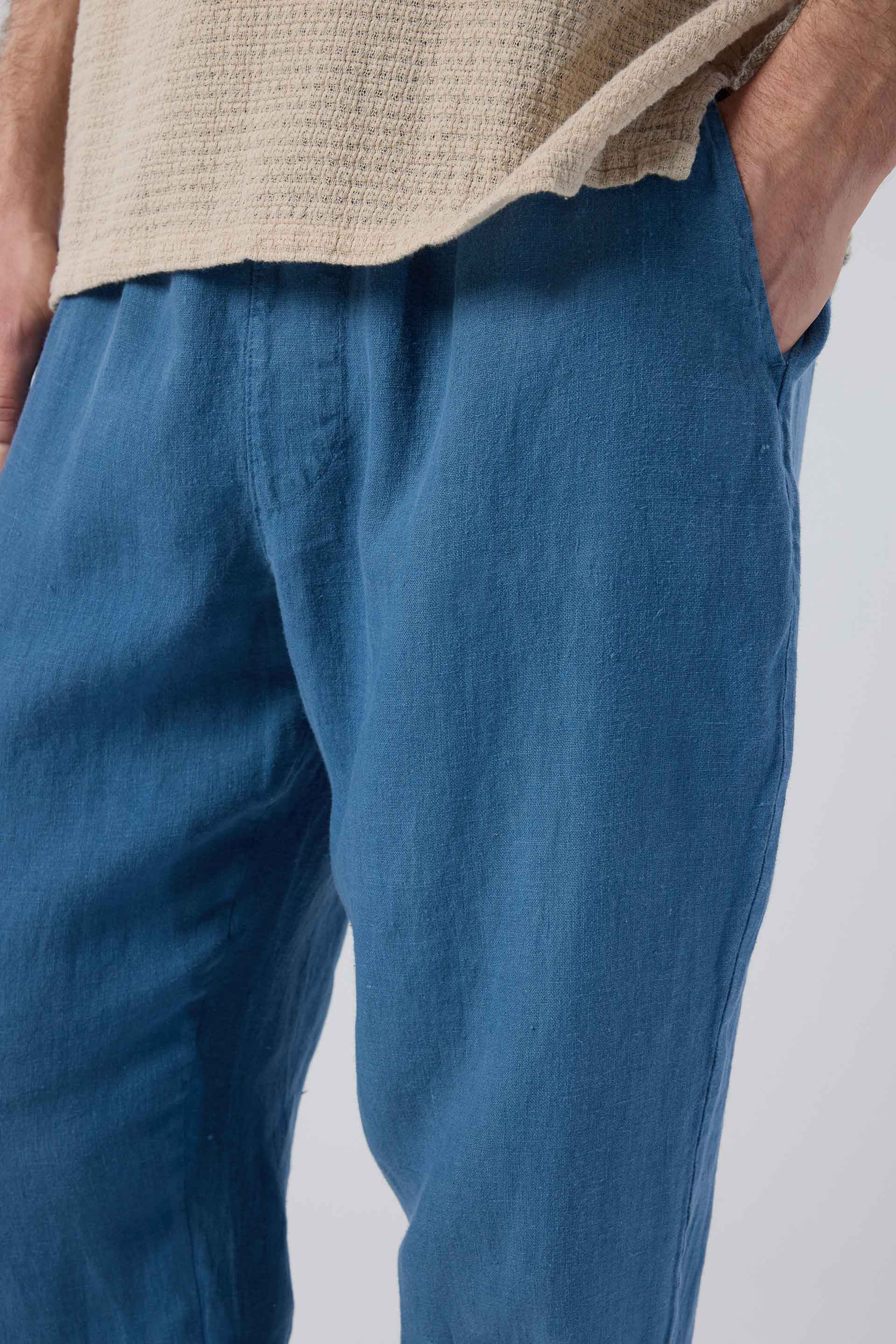 Rahat Kesim %100 Keten Erkek Pantolon #renk_Indigo