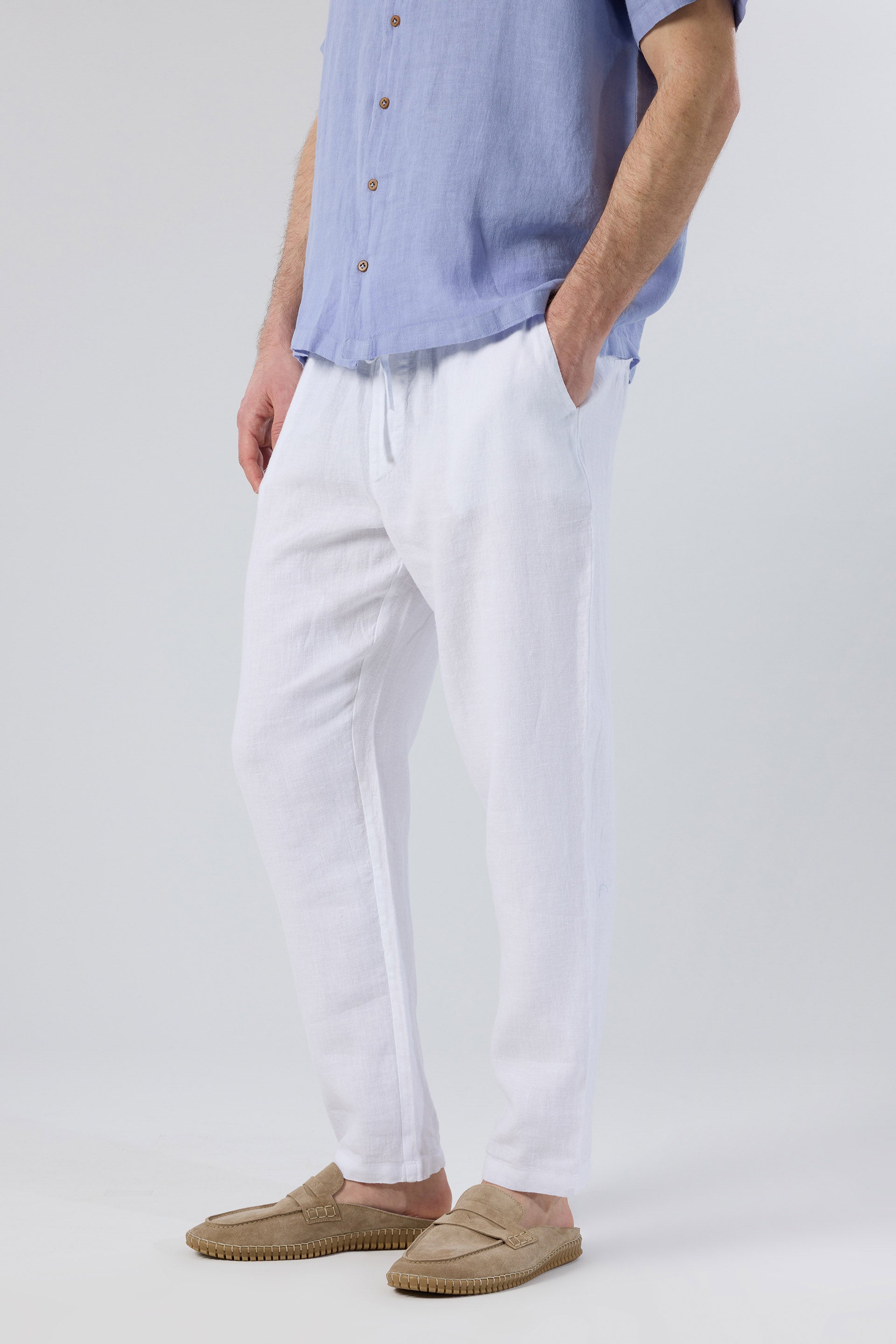 Rahat Kesim Beyaz Renk Keten Yazlık Erkek Pantolon #Renk_Beyaz