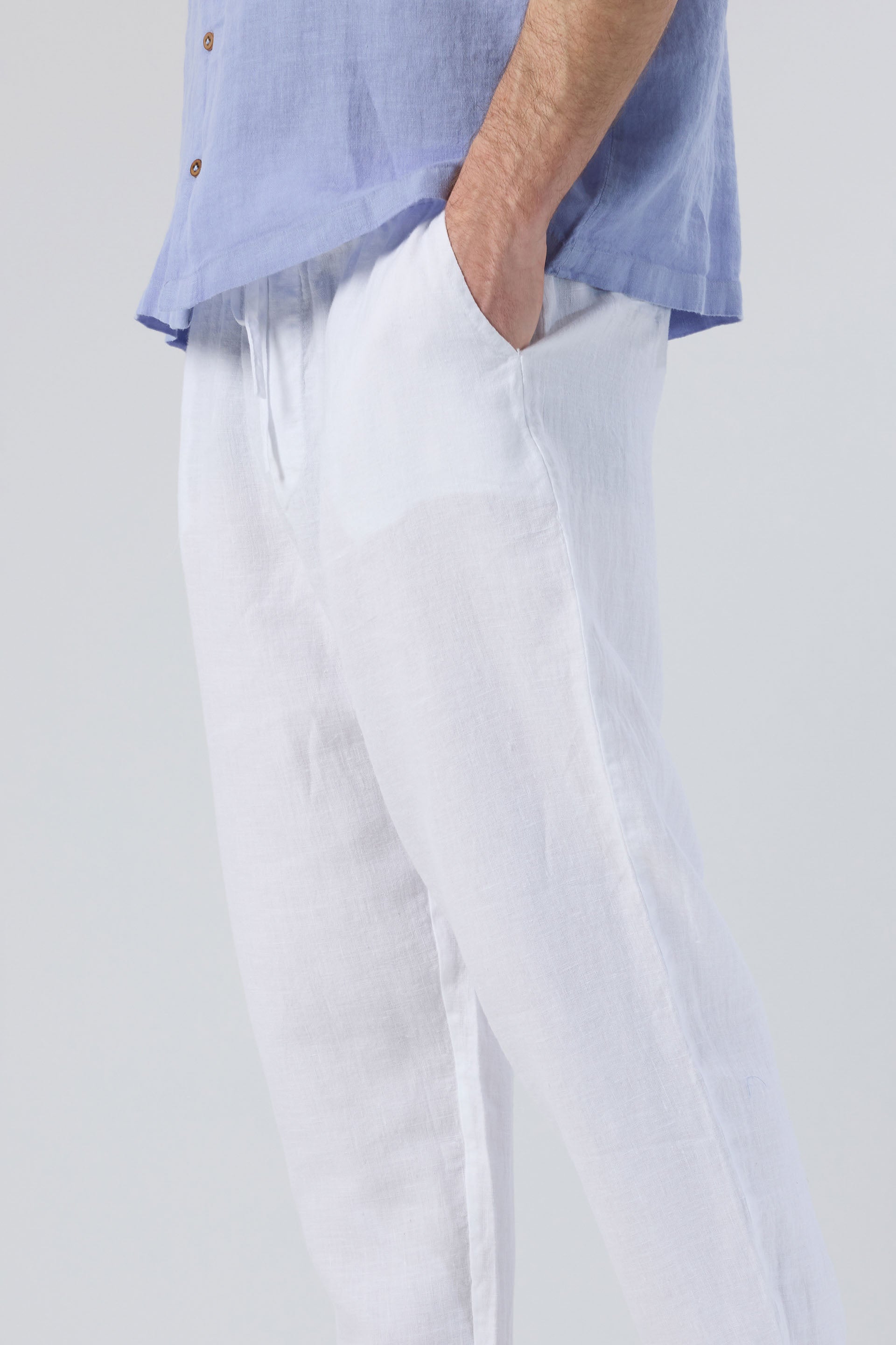 Rahat Kesim Beyaz Renk Keten Yazlık Erkek Pantolon #Renk_Beyaz