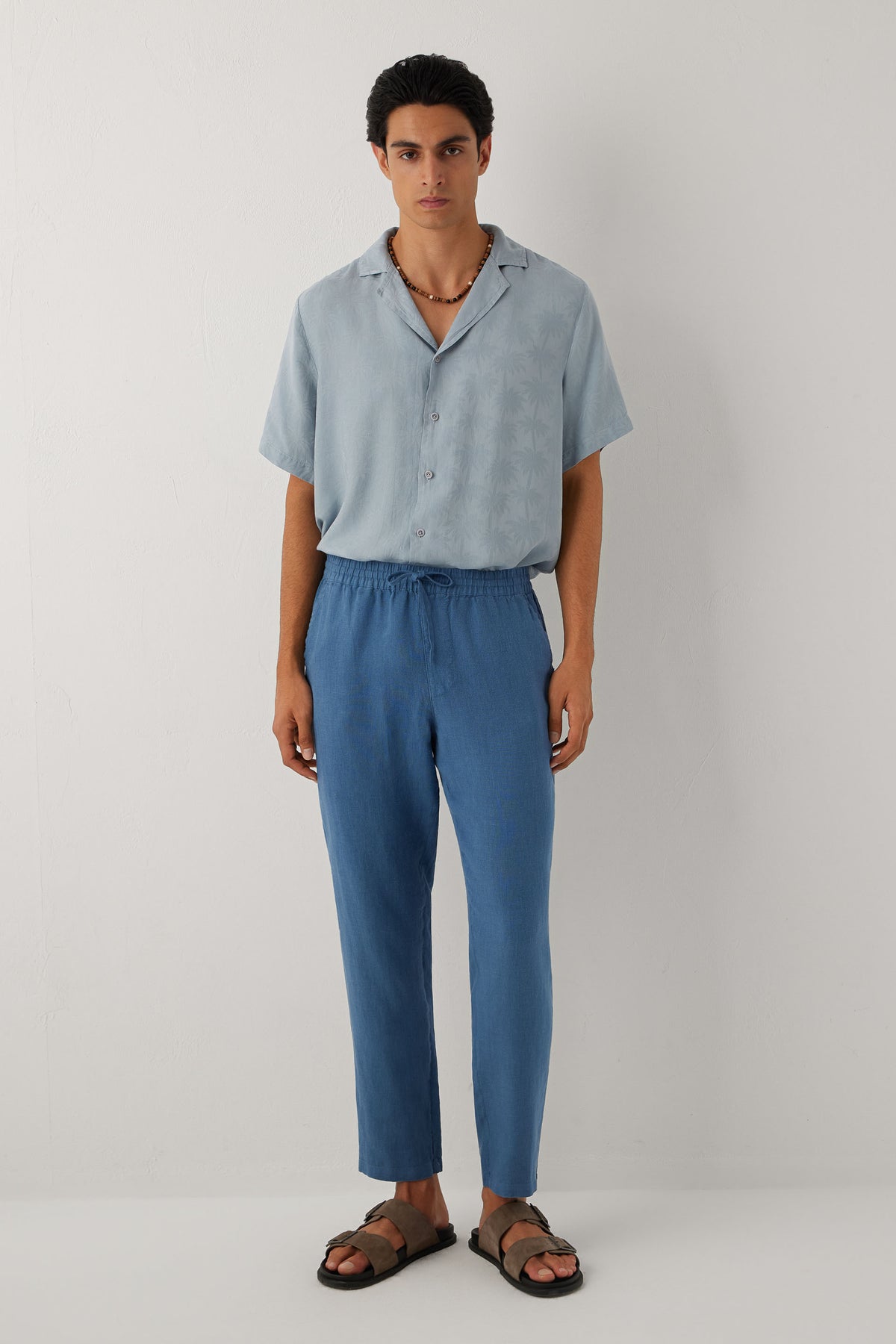 Rahat Kesim %100 Keten Erkek Pantolon #renk_Indigo