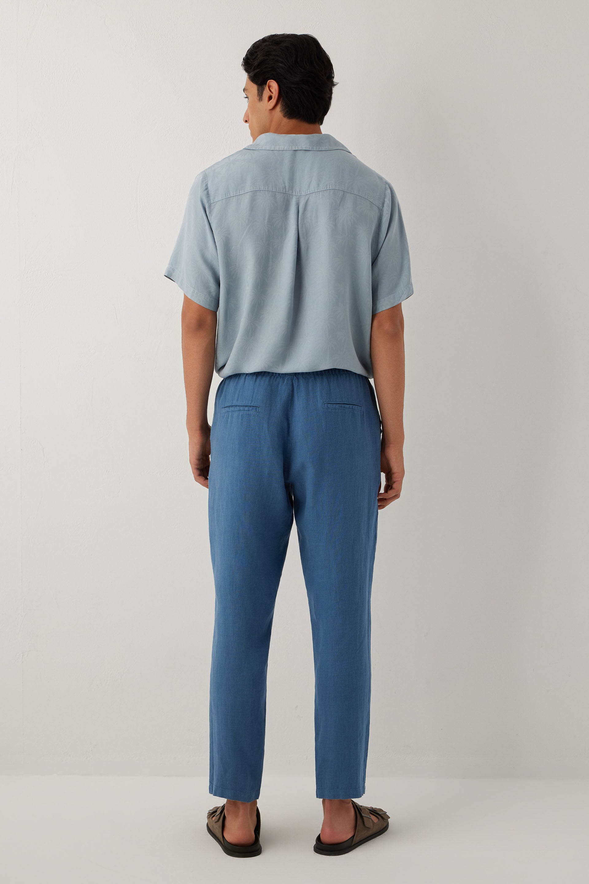 Rahat Kesim %100 Keten Erkek Pantolon #renk_Indigo