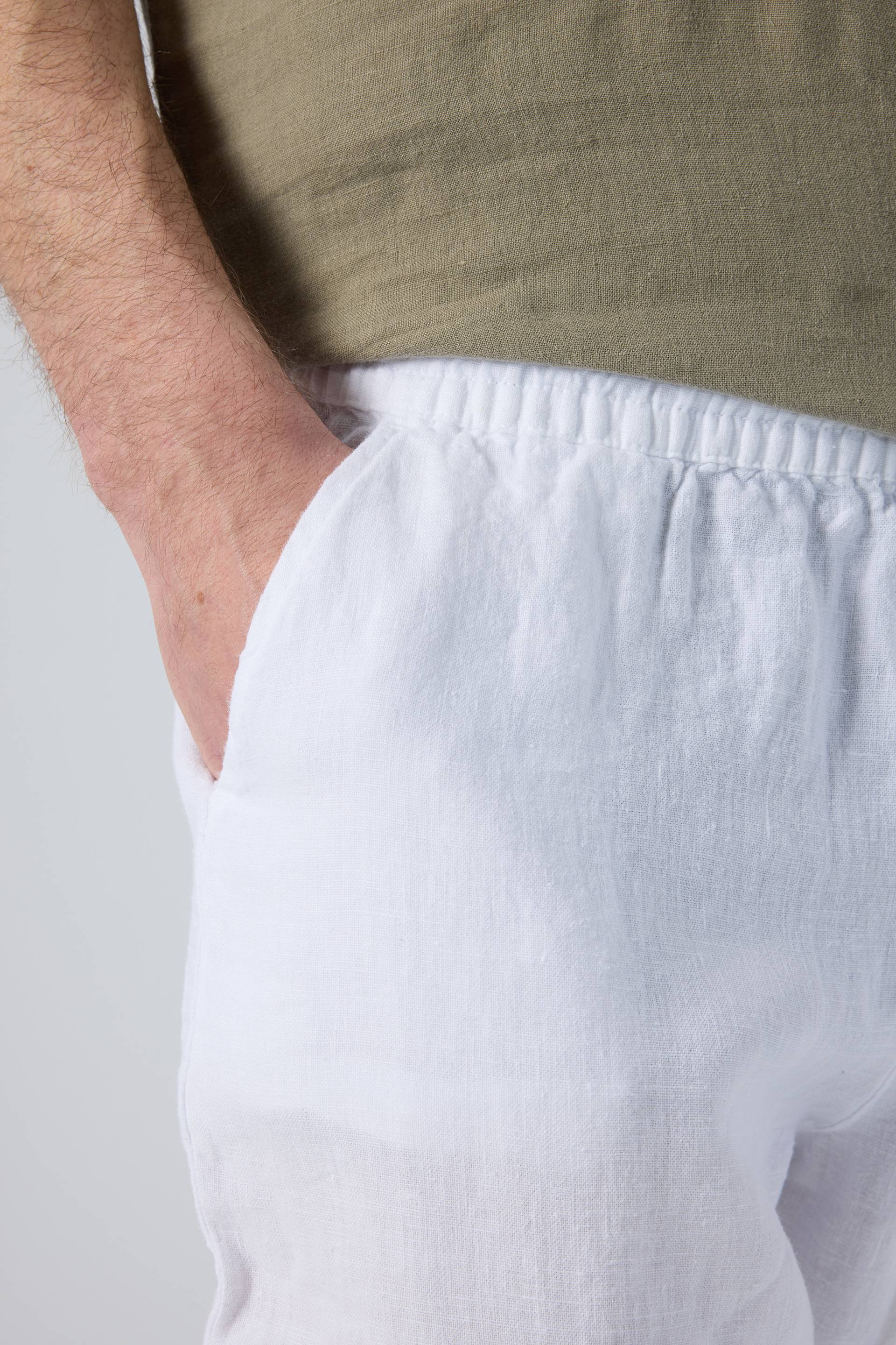 Rahat Kesim %100 Keten Erkek Pantolon #renk_Beyaz