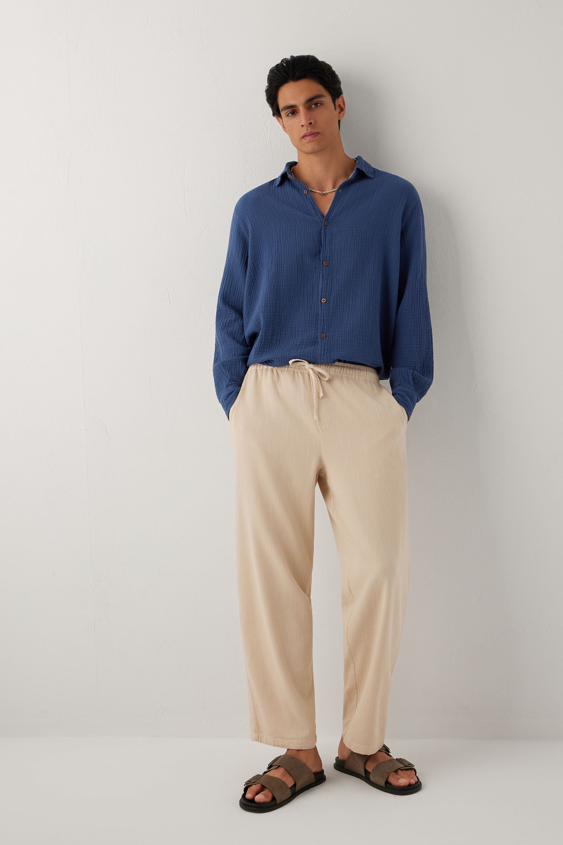 Flow Unisex Düz Paça Pantolon #renk_Bej