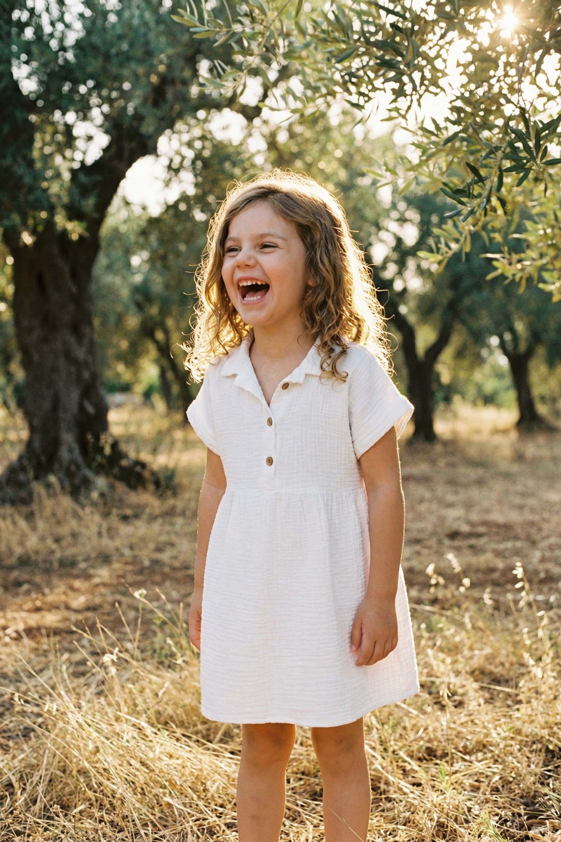 Müslin Yakalı Kız Çocuk Elbisesi #Renk_ Beyaz