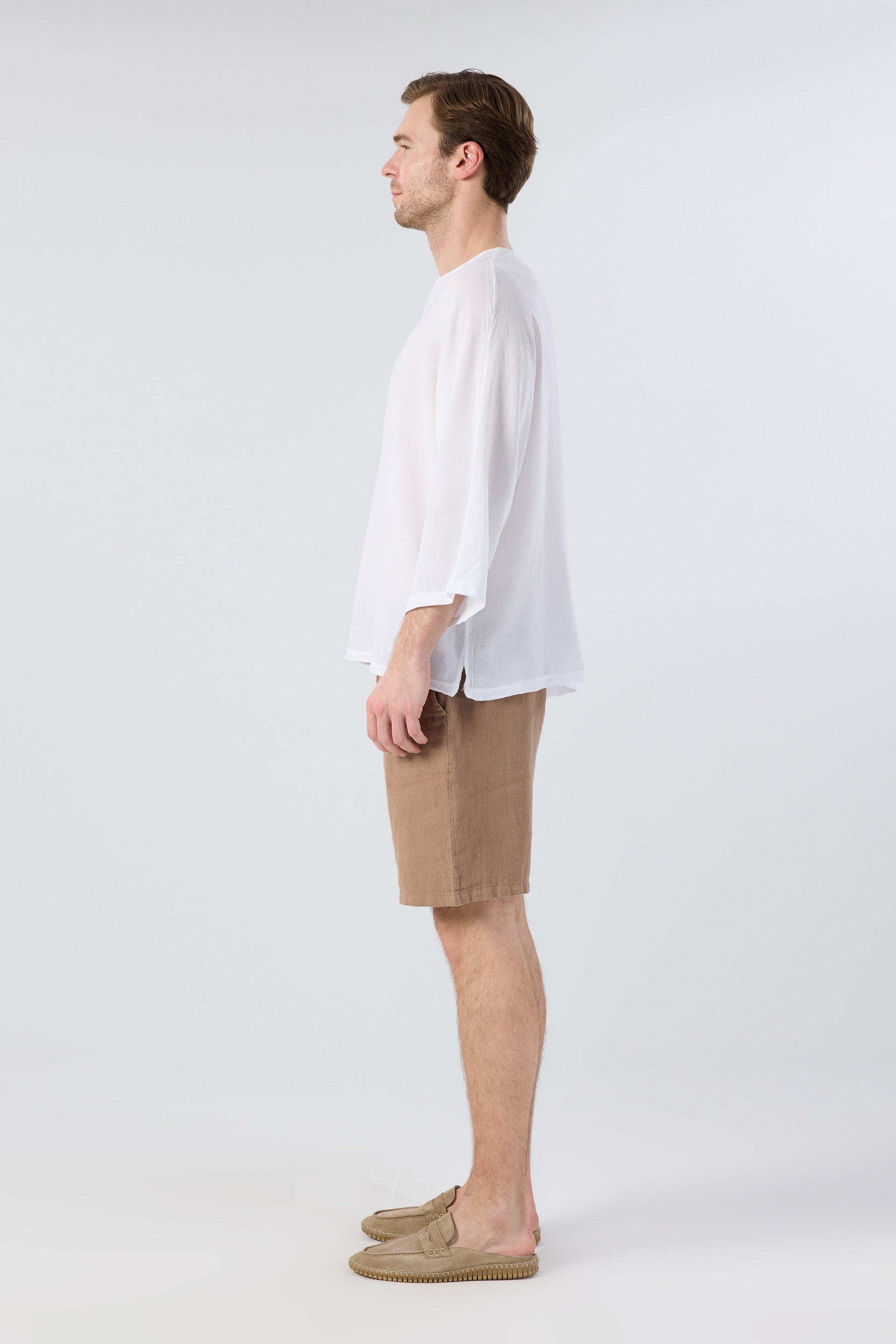 Rahat Kesim Cepli Kahverengi Keten Erkek Şort #Renk_Kahve