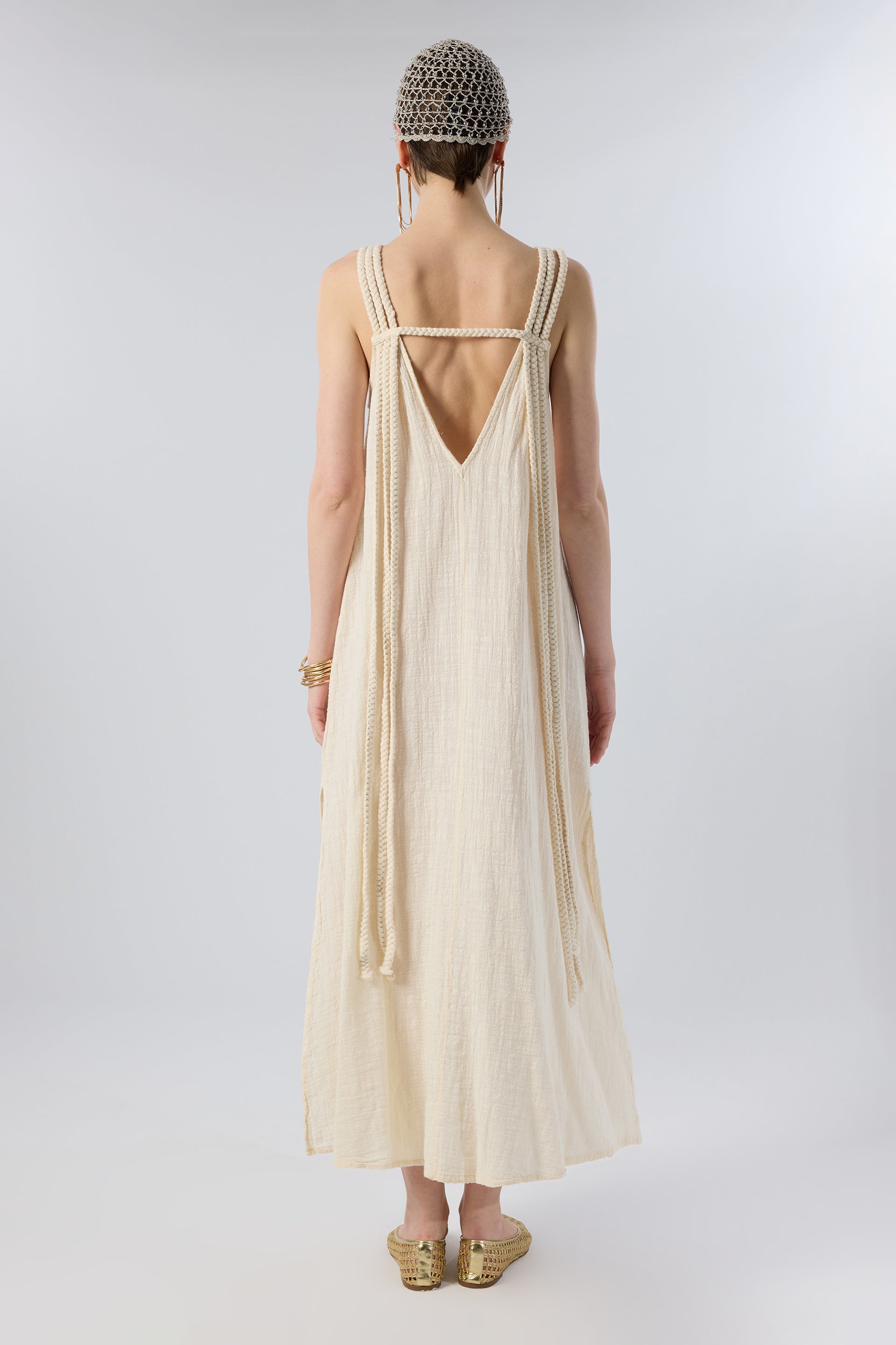 Helen Model Örgü Askılı Elbise / Doğal #renk_Doğal