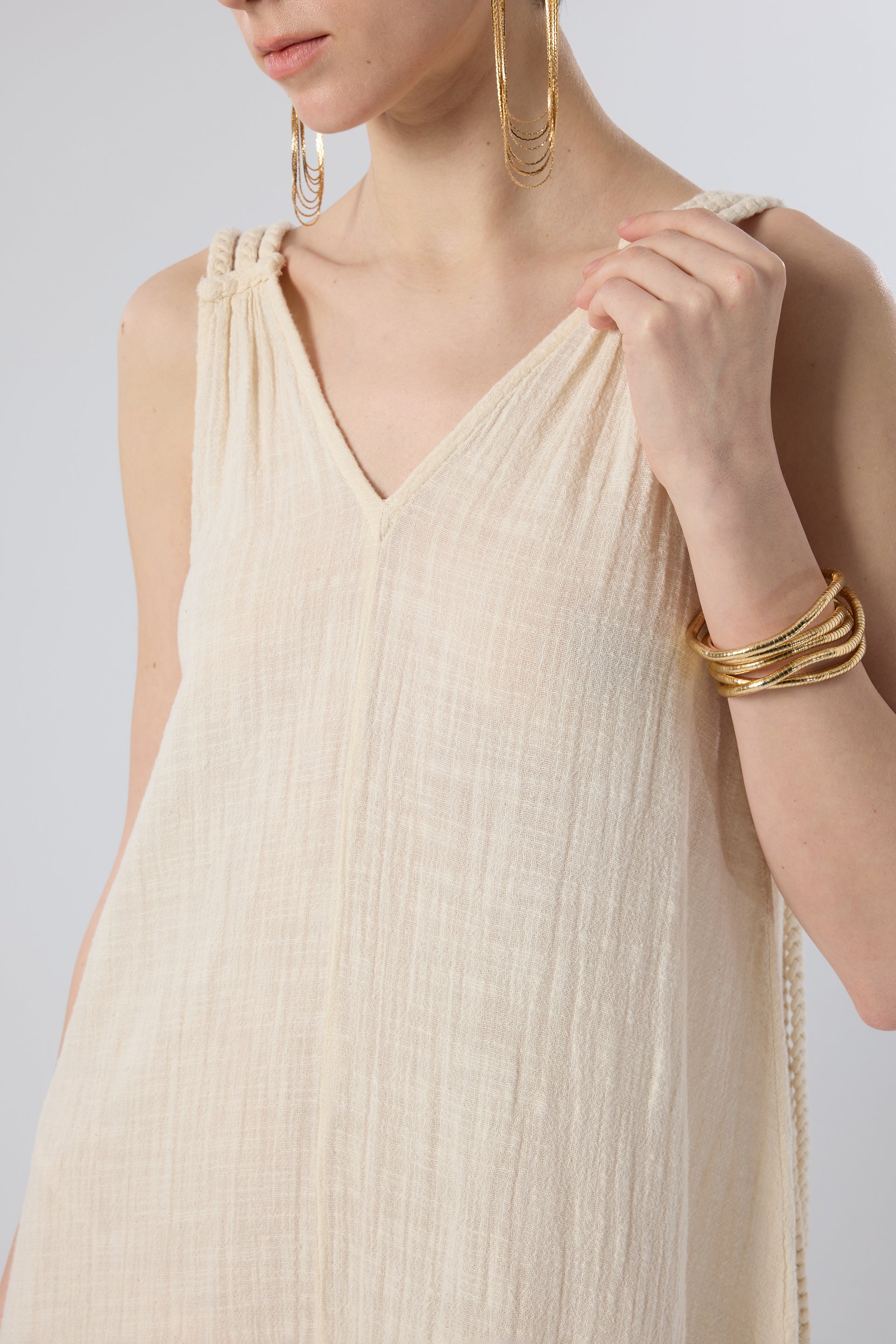 Helen Model Örgü Askılı Elbise / Doğal #renk_Doğal