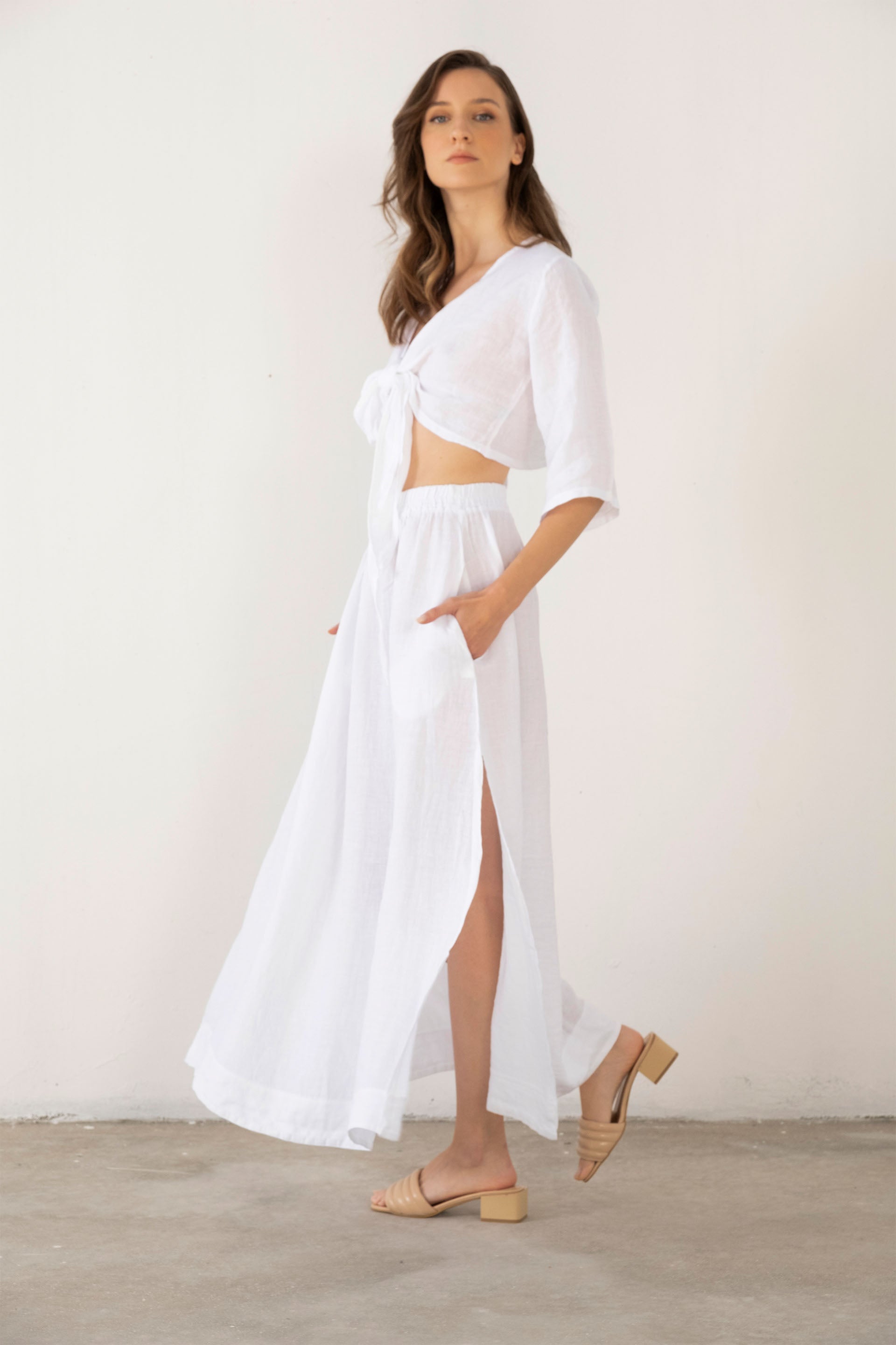 Keten Anvelop Bağlamalı Bluz / Renk #renk_Beyaz