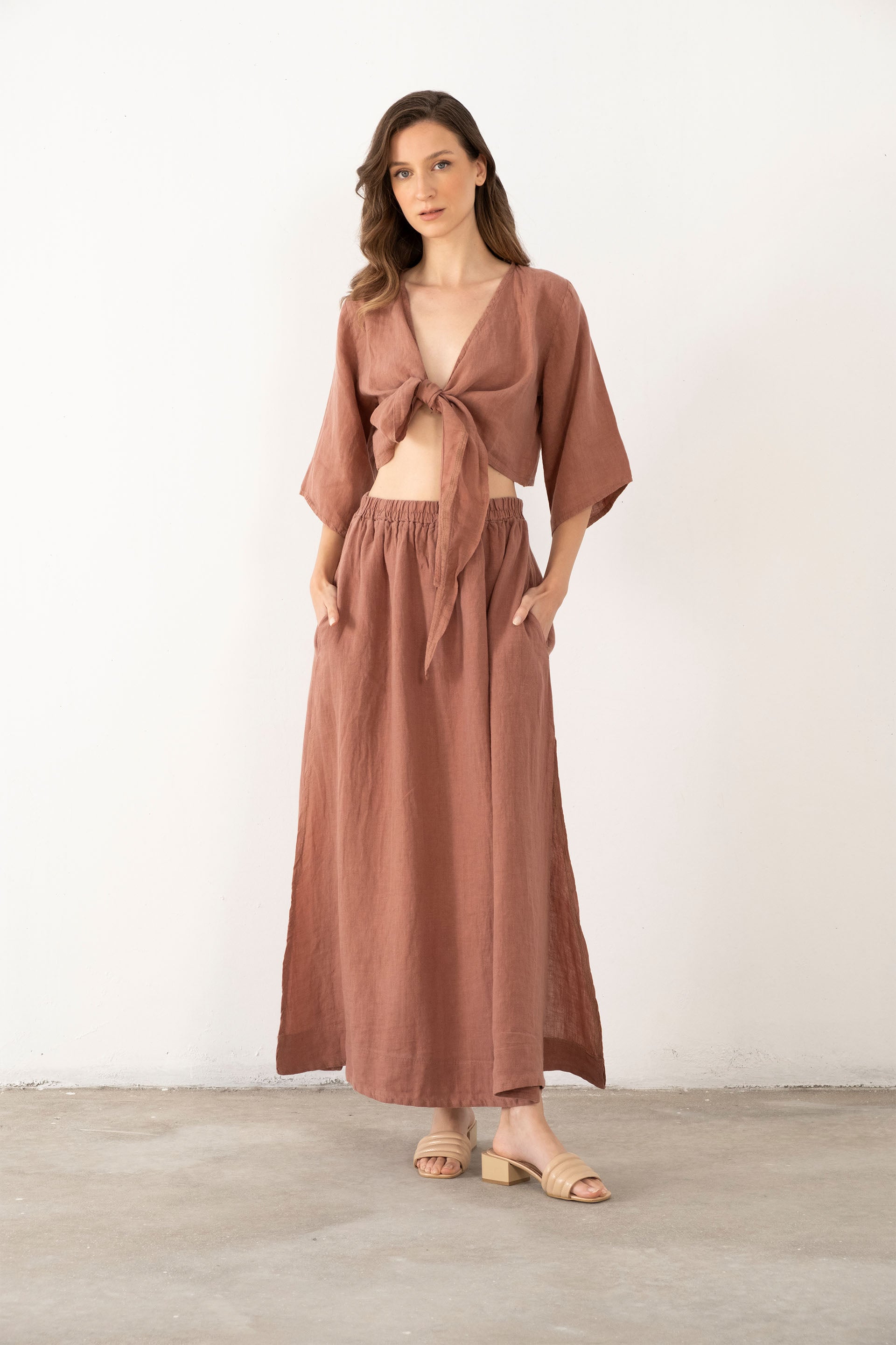 Keten Anvelop Bağlamalı Bluz / Gül Kurusu #renk_Gül Kurusu