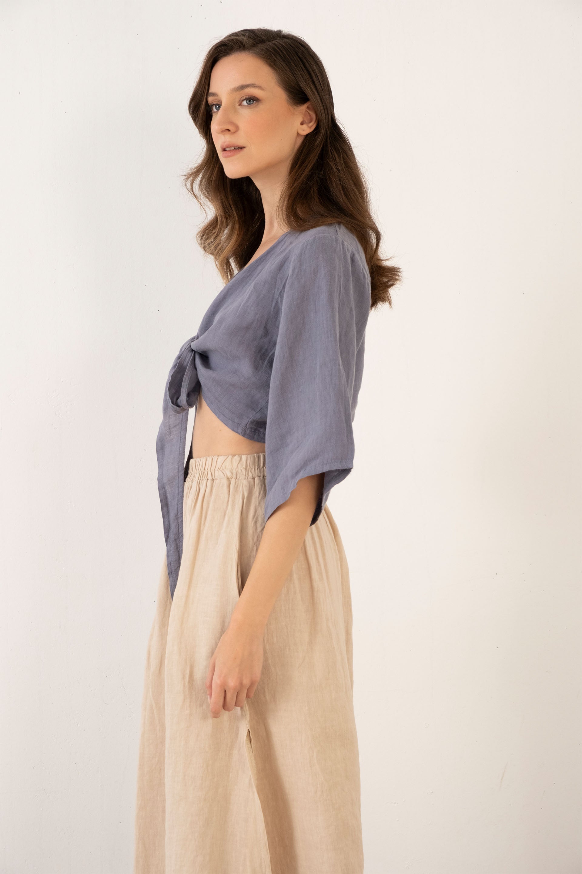 Keten Anvelop Bağlamalı Bluz / Lila #renk_Lila