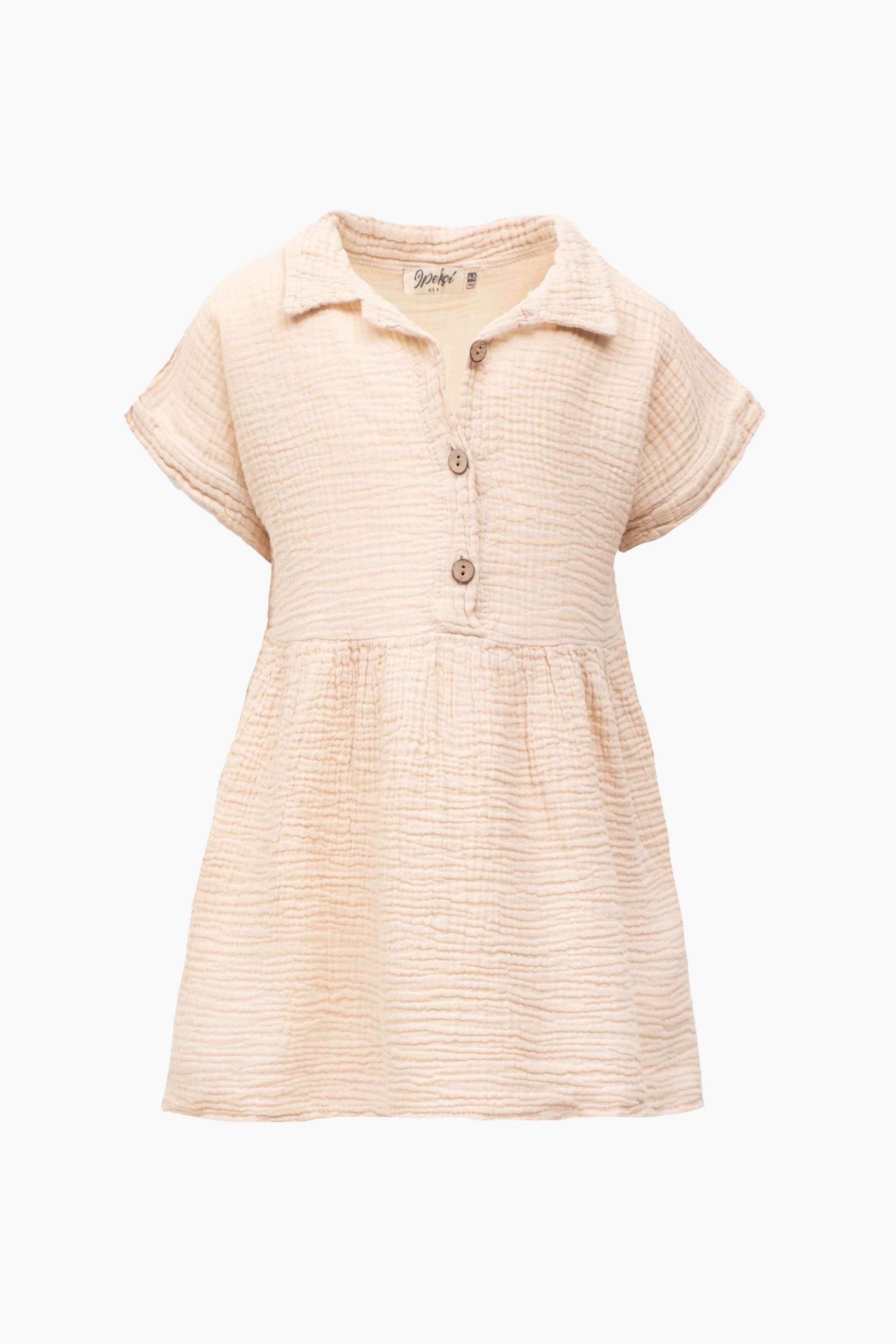 Müslin Yakalı Kız Çocuk Elbisesi #Renk_ Bej