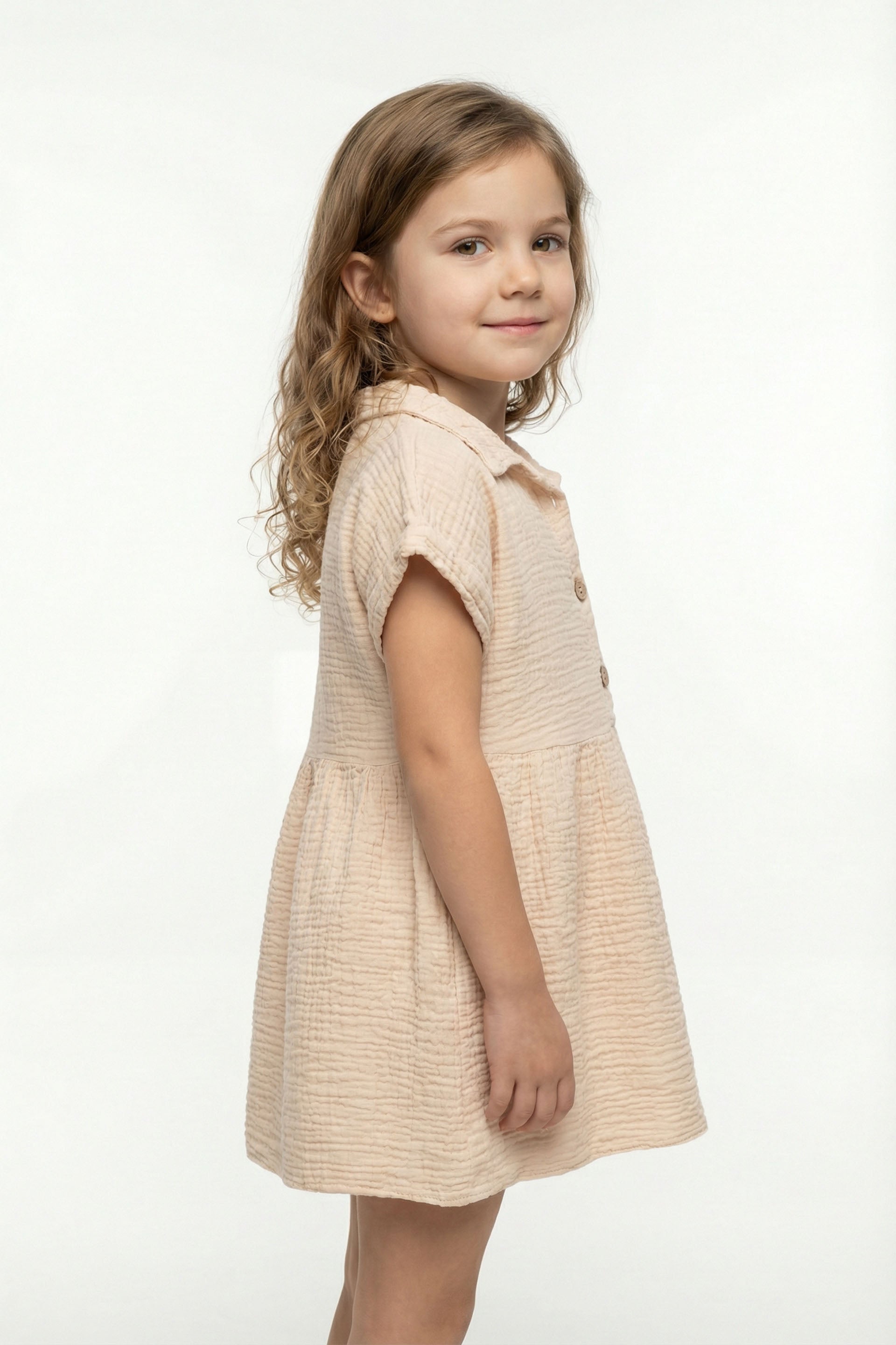 Müslin Yakalı Kız Çocuk Elbisesi #Renk_ Bej