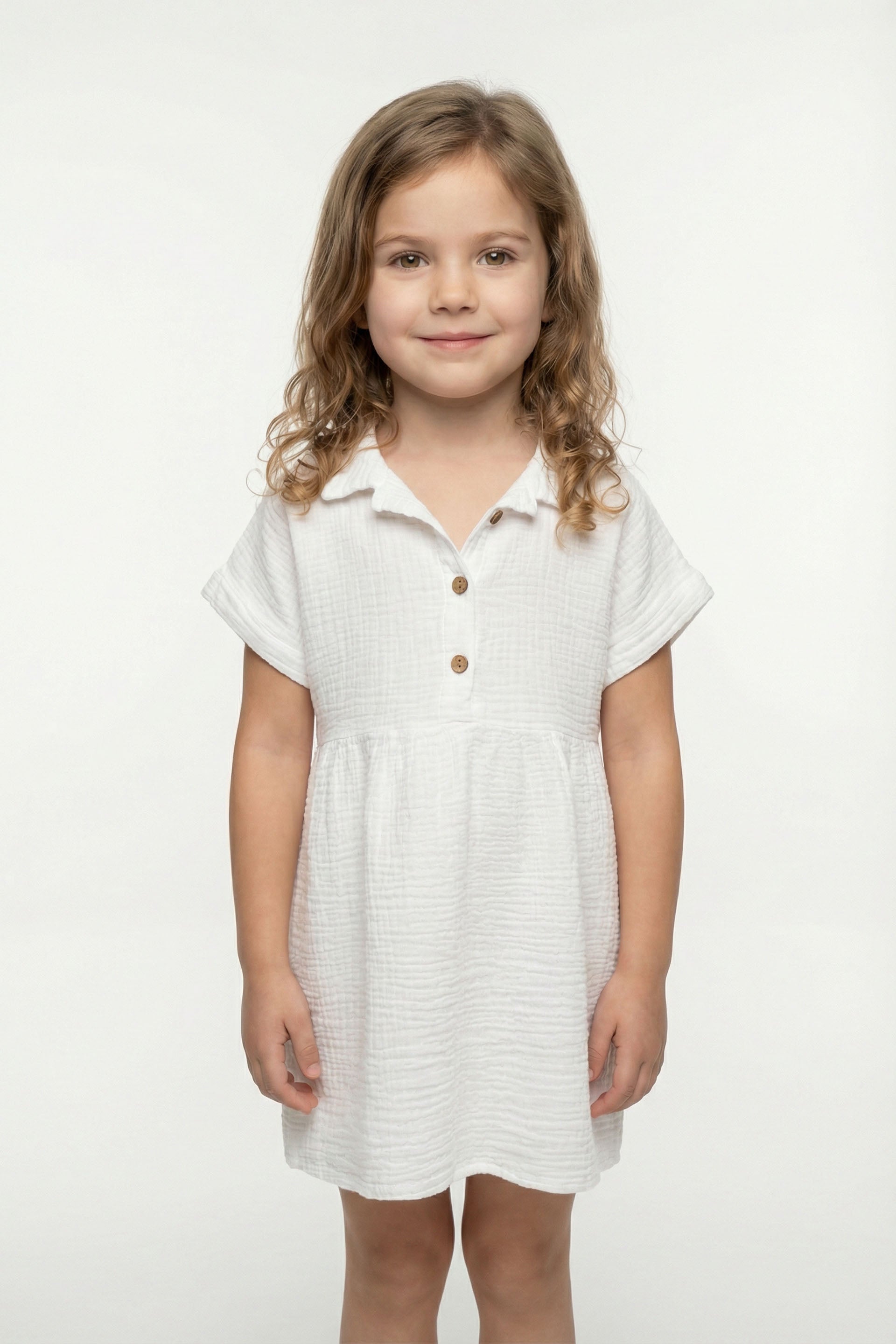 Müslin Yakalı Kız Çocuk Elbisesi #Renk_ Beyaz