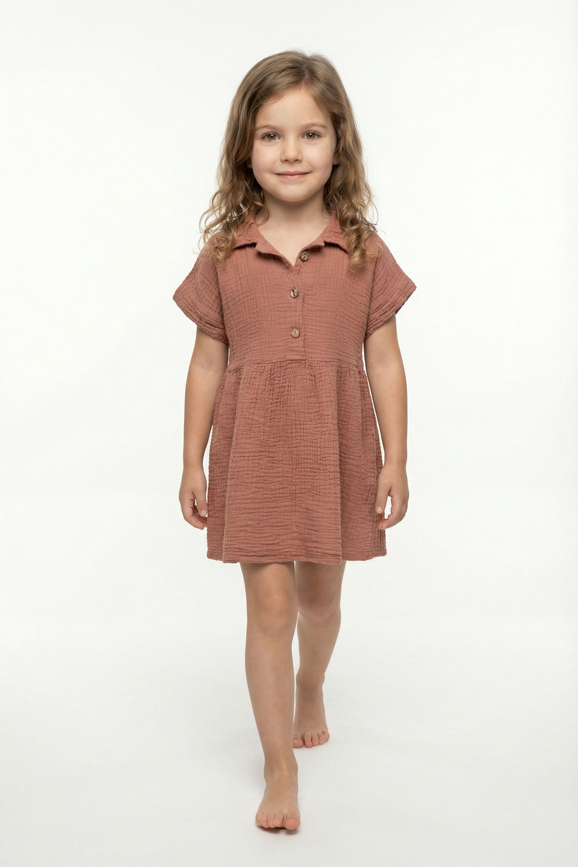 Müslin Yakalı Kız Çocuk Elbisesi #Renk_ Gül Kurusu