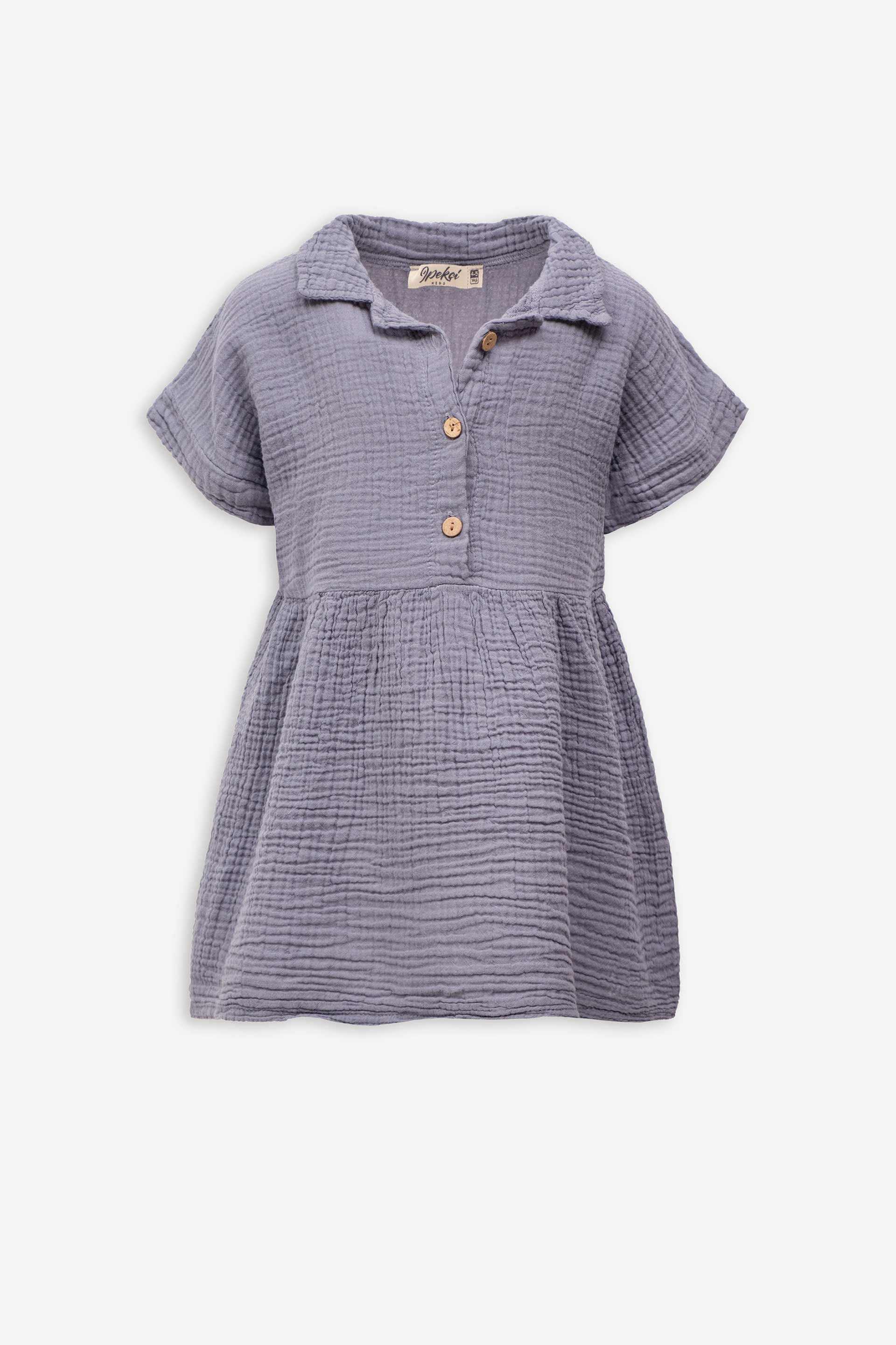 Müslin Yakalı Kız Çocuk Elbisesi #Renk_  Lila