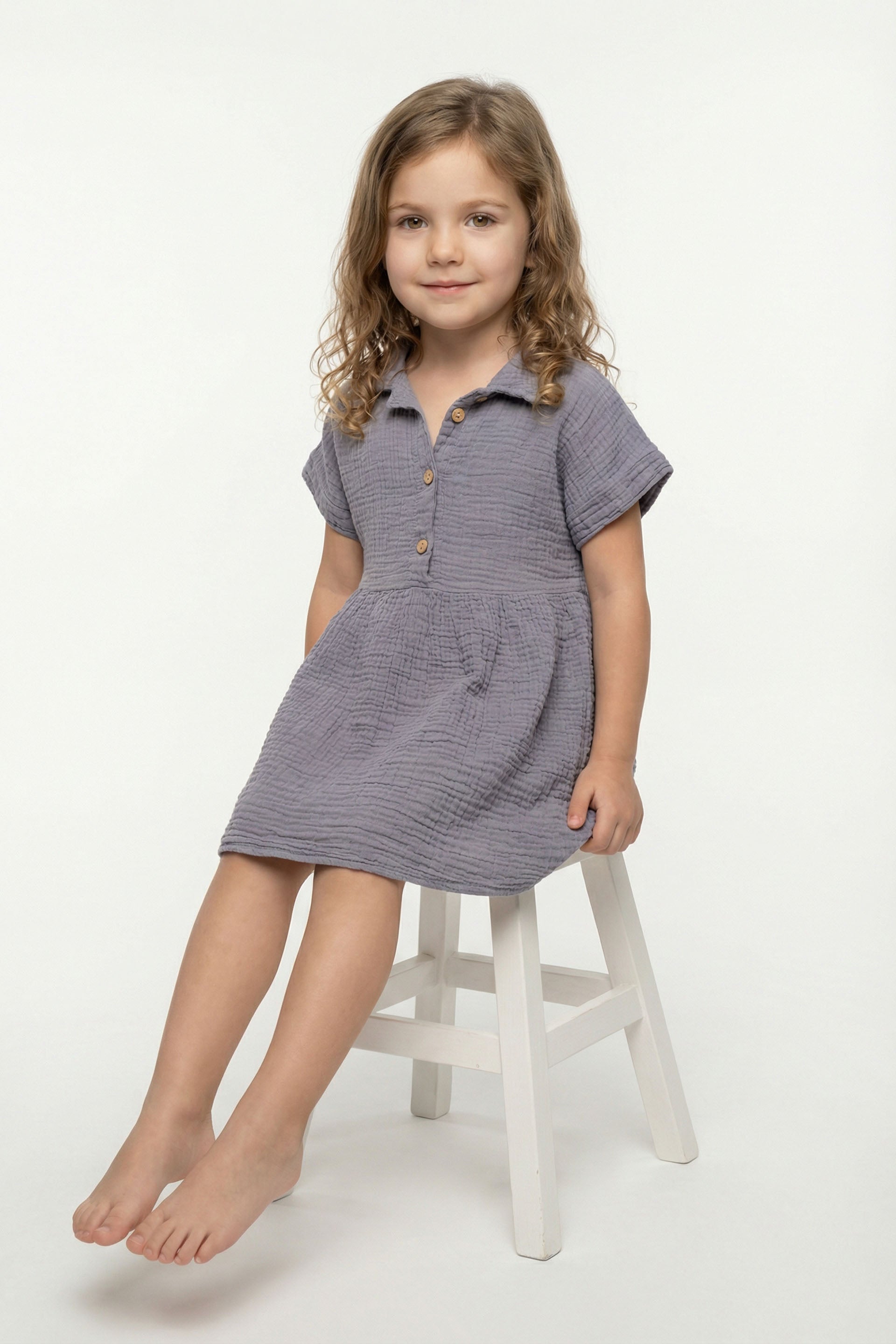 Müslin Yakalı Kız Çocuk Elbisesi #Renk_  Lila