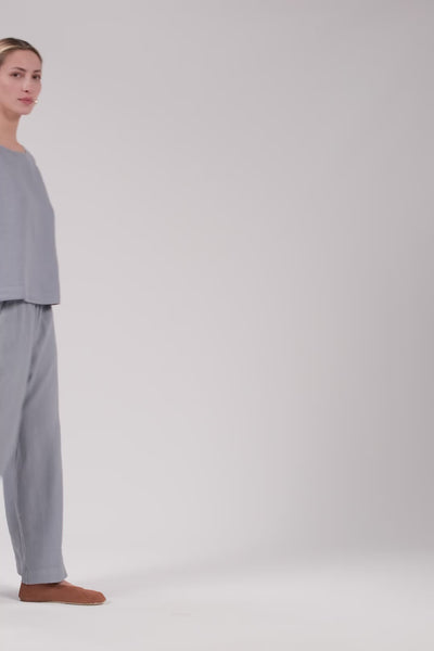 Keten Yarasa Kol Oversize Bluz #renk_Puslu Mavi