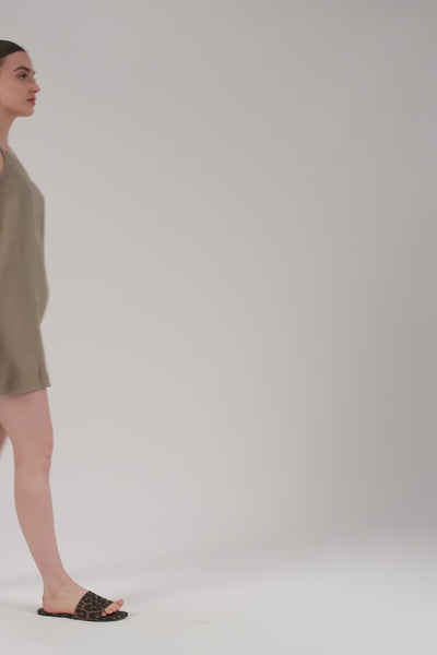 Askılı Keten Kısa Elbise #renk_Olive