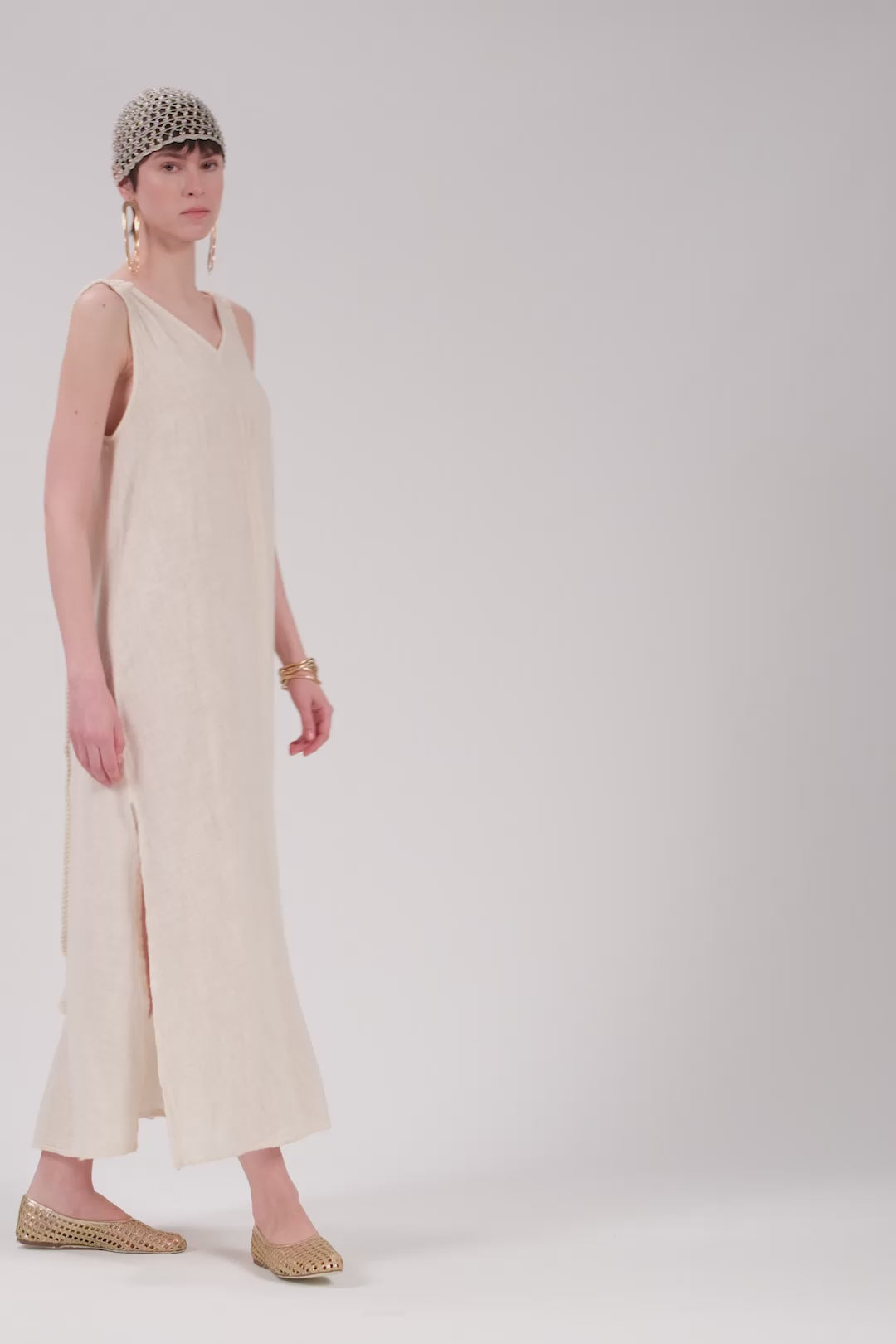 Helen Model Örgü Askılı Elbise / Doğal #renk_Doğal