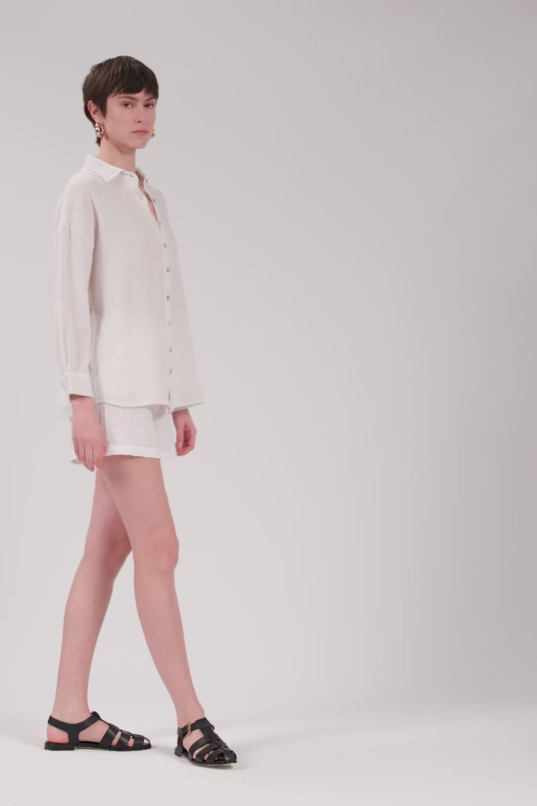 Oversize Müslin Kadın Gömlek #renk_Beyaz