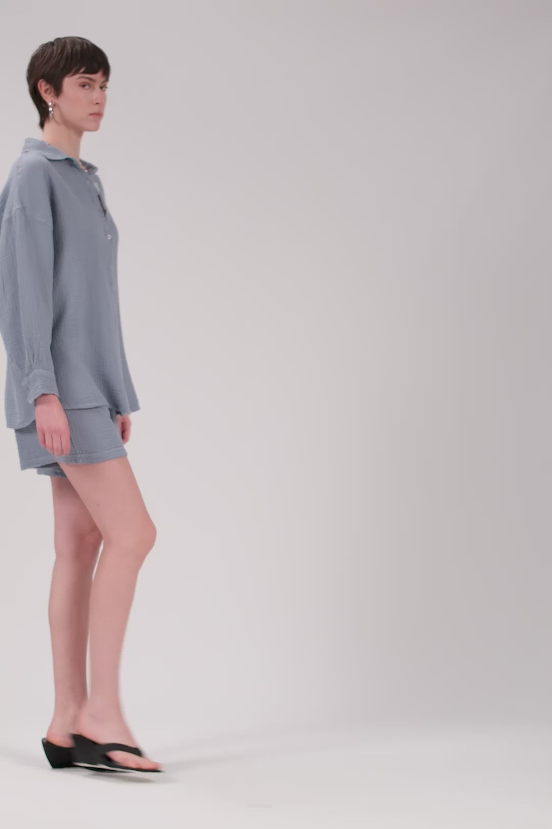 Oversize Müslin Kadın Gömlek #renk_Buz Mavi