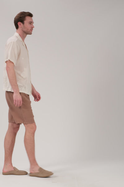 Palmiye Desenli Yatık Yakalı Erkek Gömlek #renk_Doğal