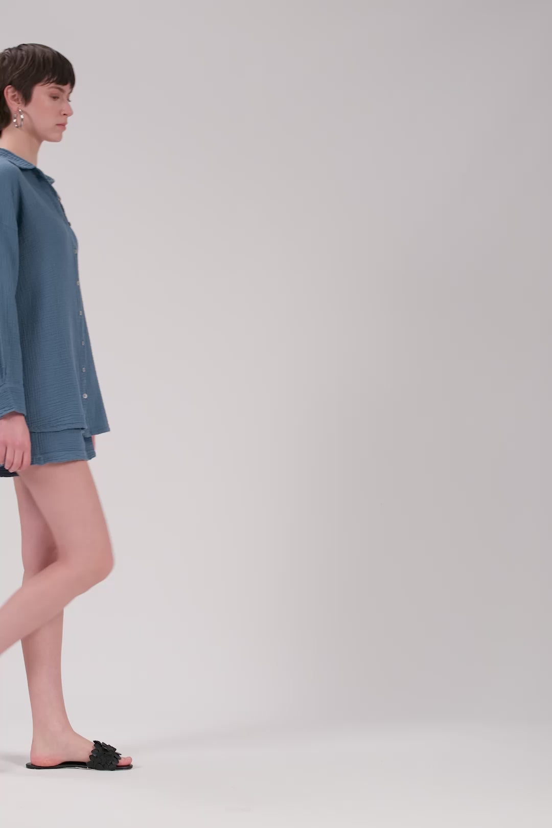 Oversize Müslin Kadın Gömlek #renk_Indigo