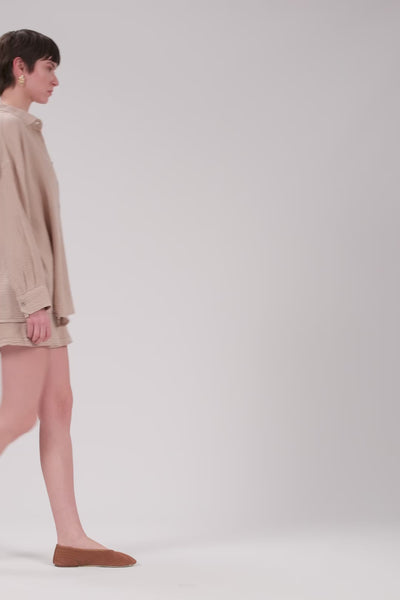 Oversize Müslin Kadın Gömlek #renk_Flax