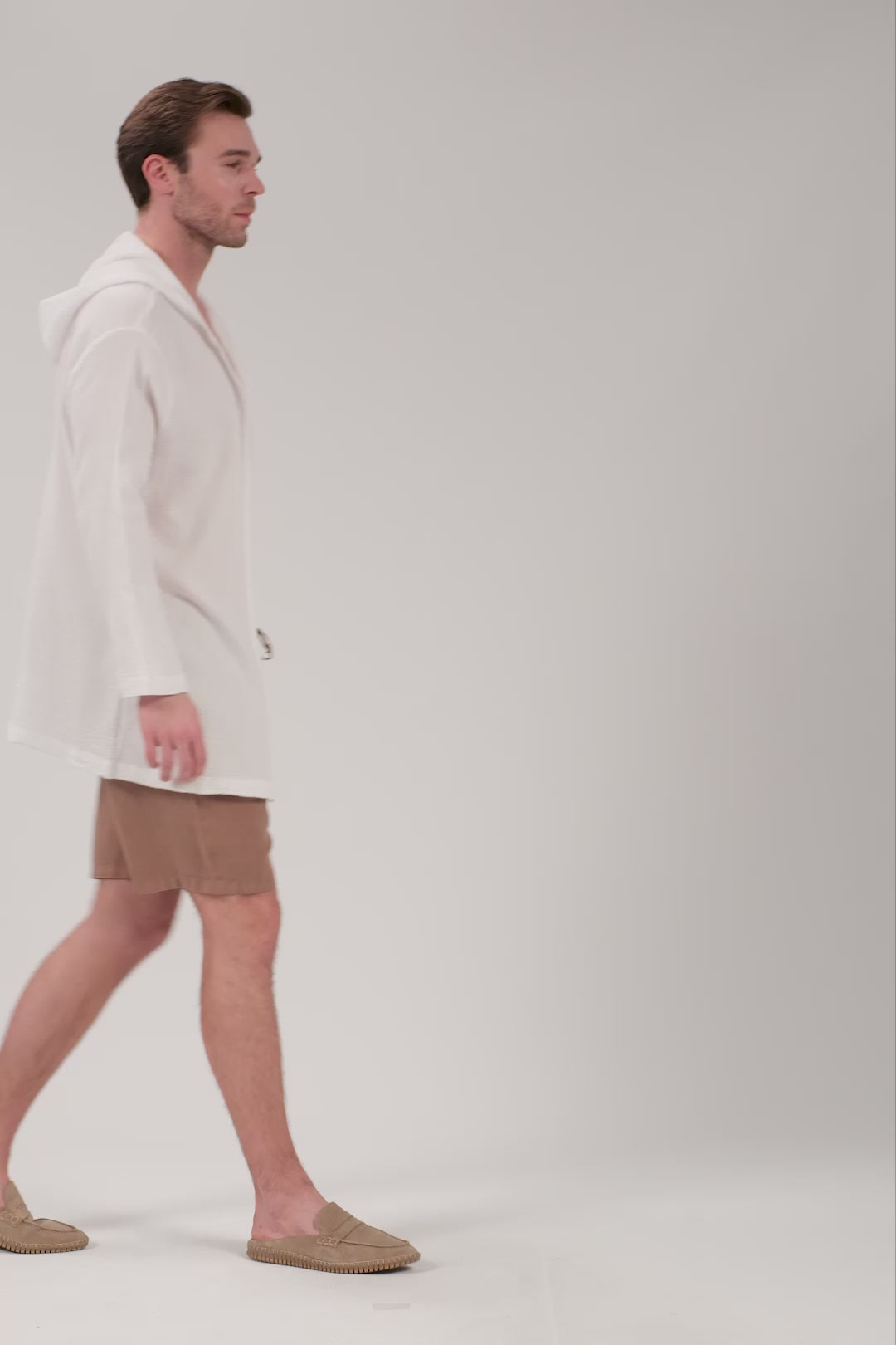 Oversize Müslin Unisex Kapüşonlu Hırka #renk_Beyaz