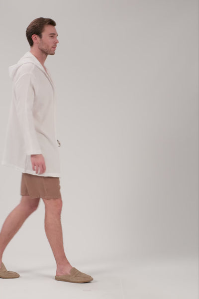 Oversize Müslin Unisex Kapüşonlu Hırka #renk_Beyaz