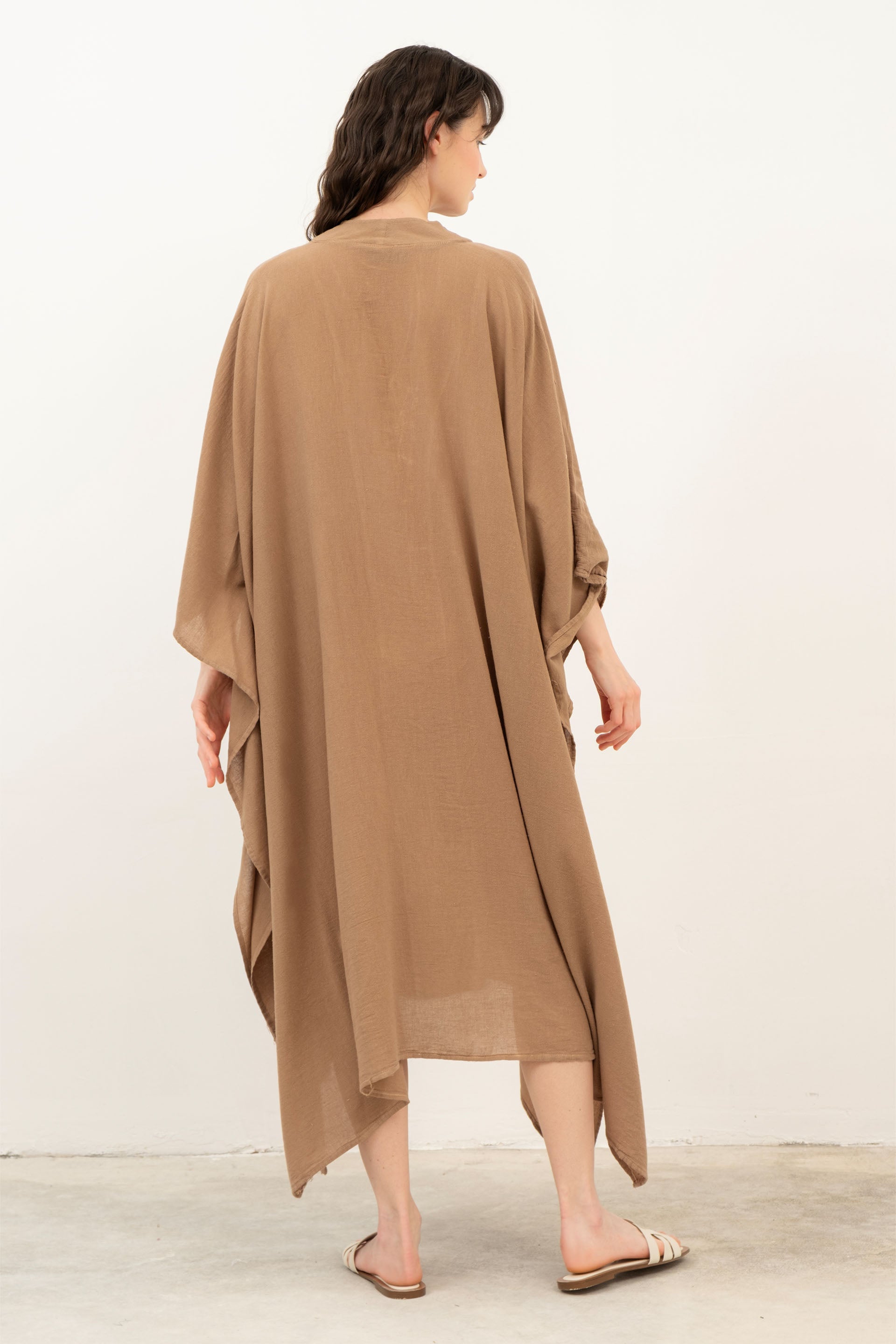 V Yaka Maxi Kaftan Elbise #renk_Kahve